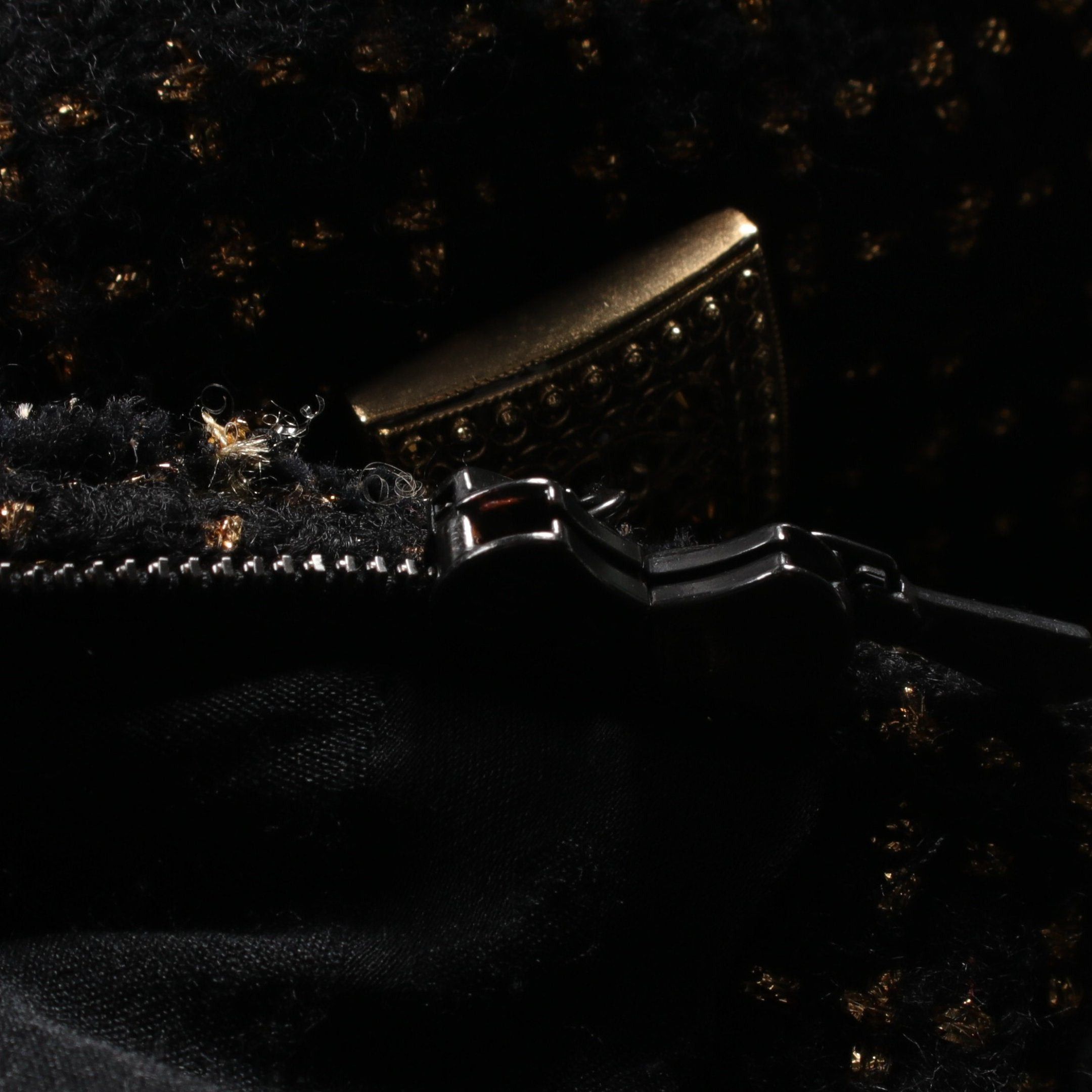 Chanel Chanel Coco Mark Square Button Tweed · Centre Zip Coat Wool Black Gold Size ONE SIZE - 9 Thumbnail