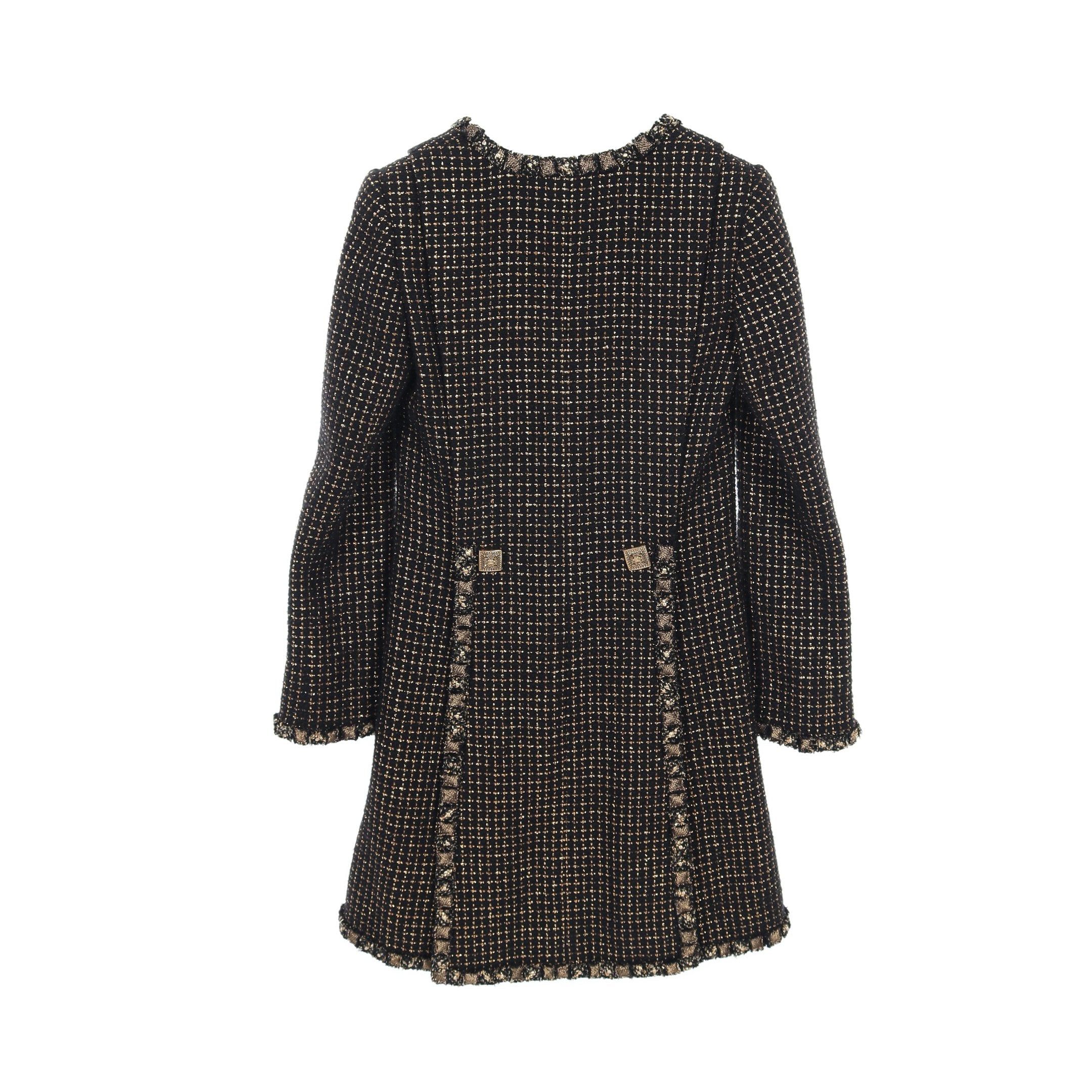 Chanel Chanel Coco Mark Square Button Tweed · Centre Zip Coat Wool Black Gold Size ONE SIZE - 2 Thumbnail