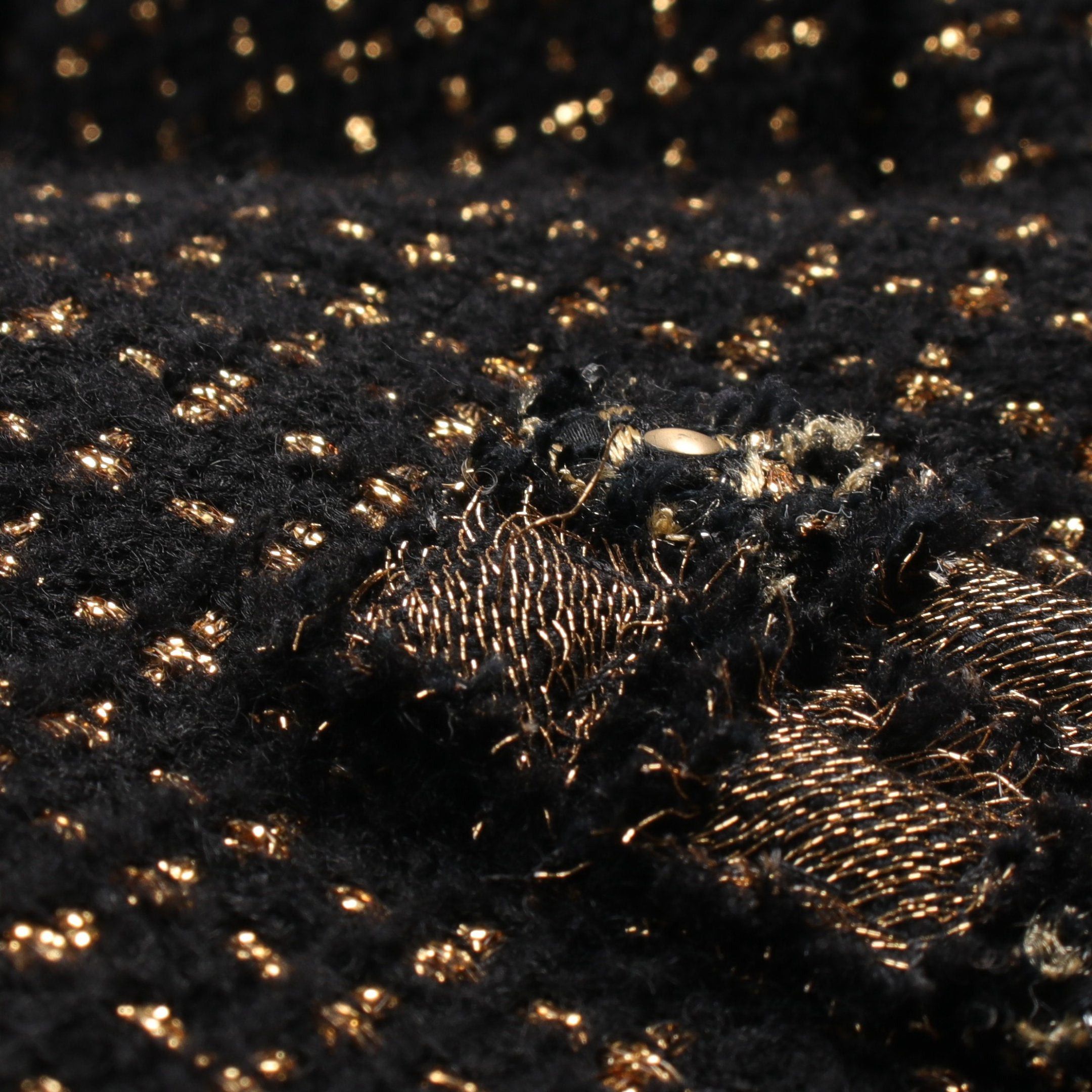 Chanel Chanel Coco Mark Square Button Tweed · Centre Zip Coat Wool Black Gold Size ONE SIZE - 7 Thumbnail