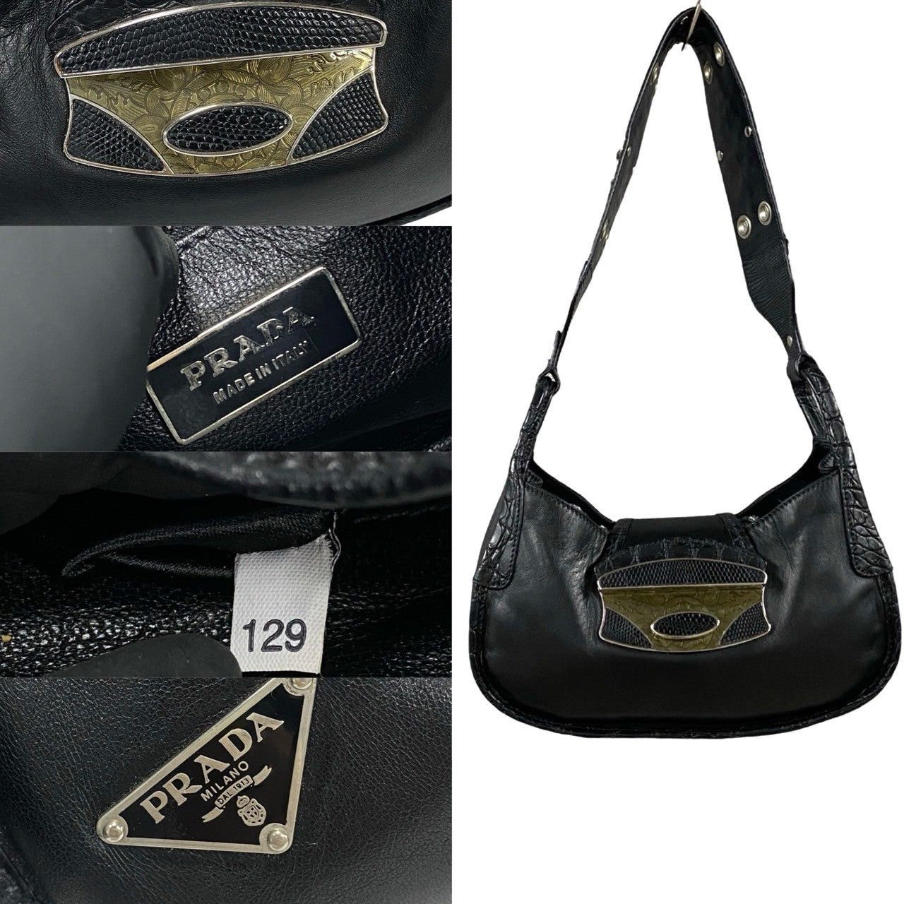 Prada Prada Shoulder Bag Black Leather Size ONE SIZE - 3 Thumbnail