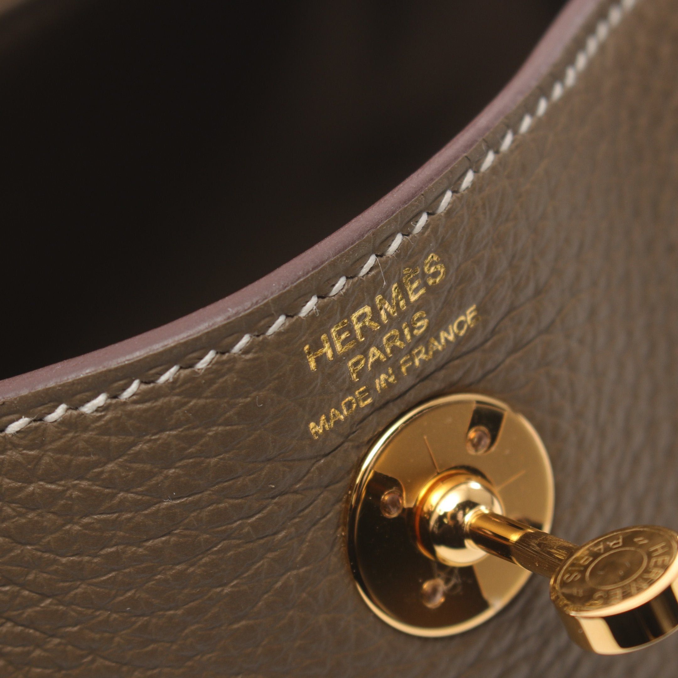 Hermes Hermes Lindy Mini Shoulder Bag Clemence Leather Gray Brown Gold Hardware Double Engraved Size ONE SIZE - 4 Thumbnail