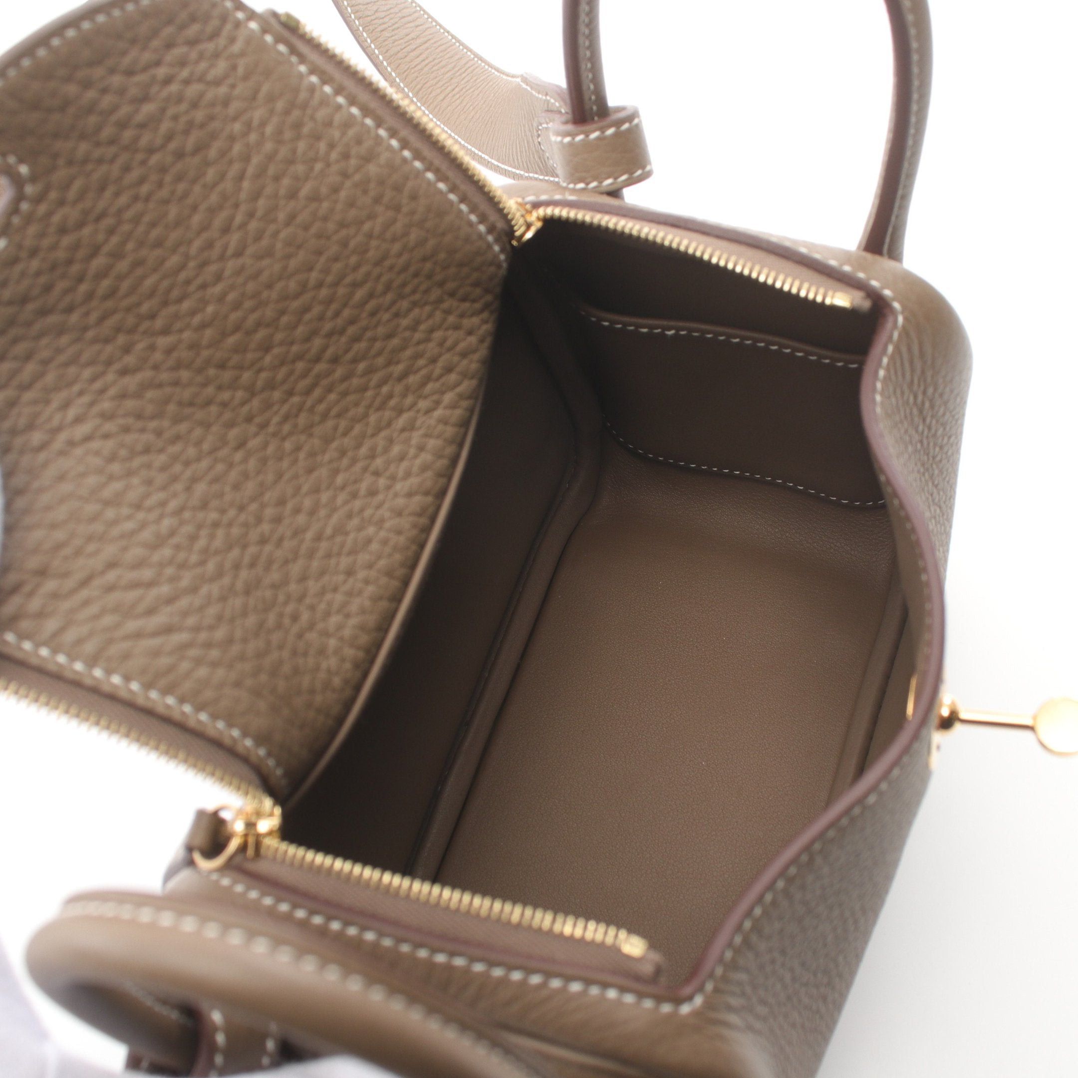 Hermes Hermes Lindy Mini Shoulder Bag Clemence Leather Gray Brown Gold Hardware Double Engraved Size ONE SIZE - 3 Thumbnail