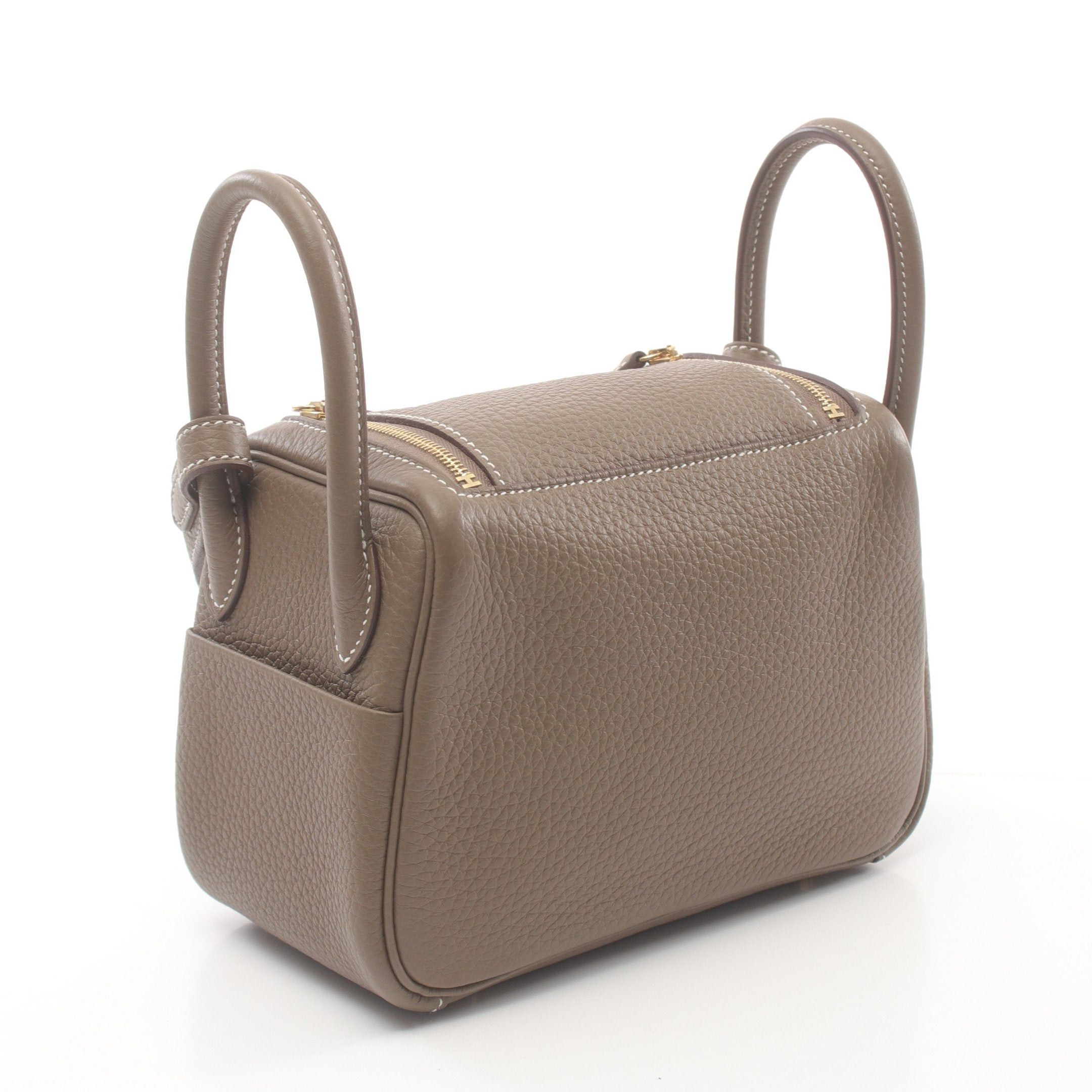 Hermes Hermes Lindy Mini Shoulder Bag Clemence Leather Gray Brown Gold Hardware Double Engraved Size ONE SIZE - 2 Thumbnail