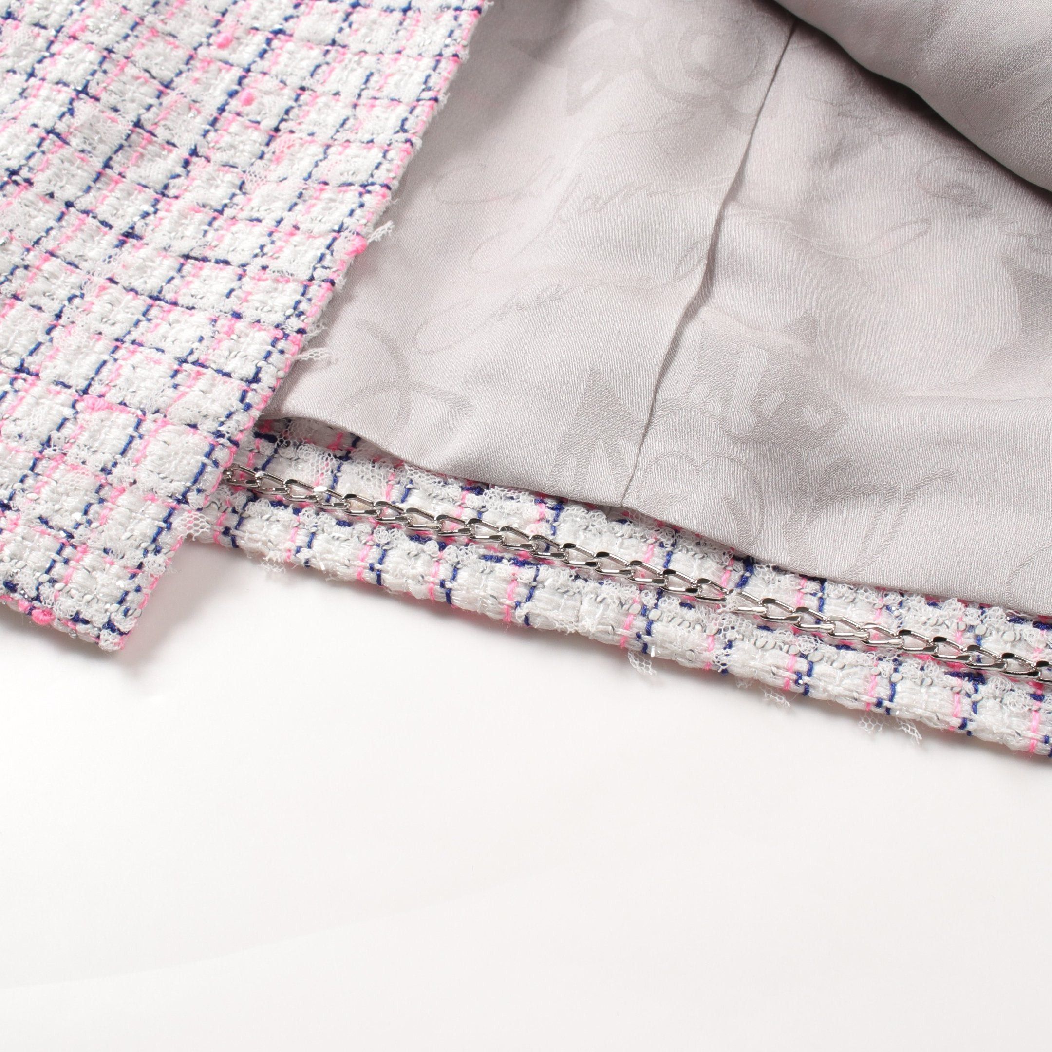 Chanel Chanel Tweed No-Collar Jacket Nylon White Pink Navy 14S Size ONE SIZE - 7 Thumbnail