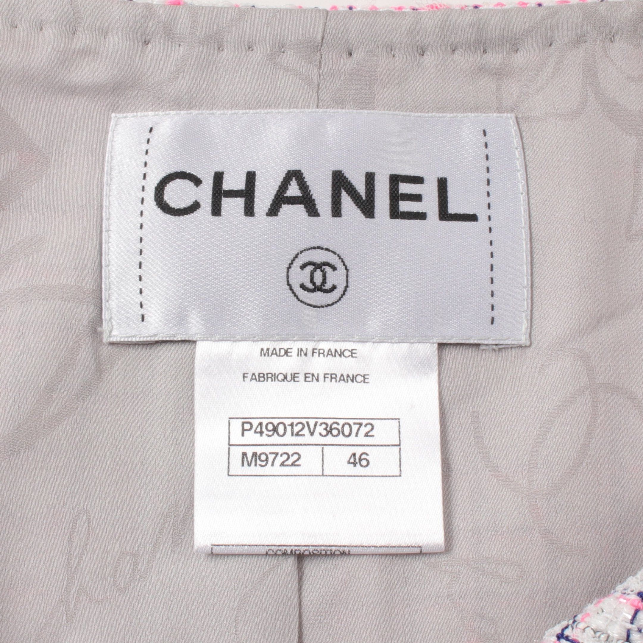 Chanel Chanel Tweed No-Collar Jacket Nylon White Pink Navy 14S Size ONE SIZE - 3 Thumbnail