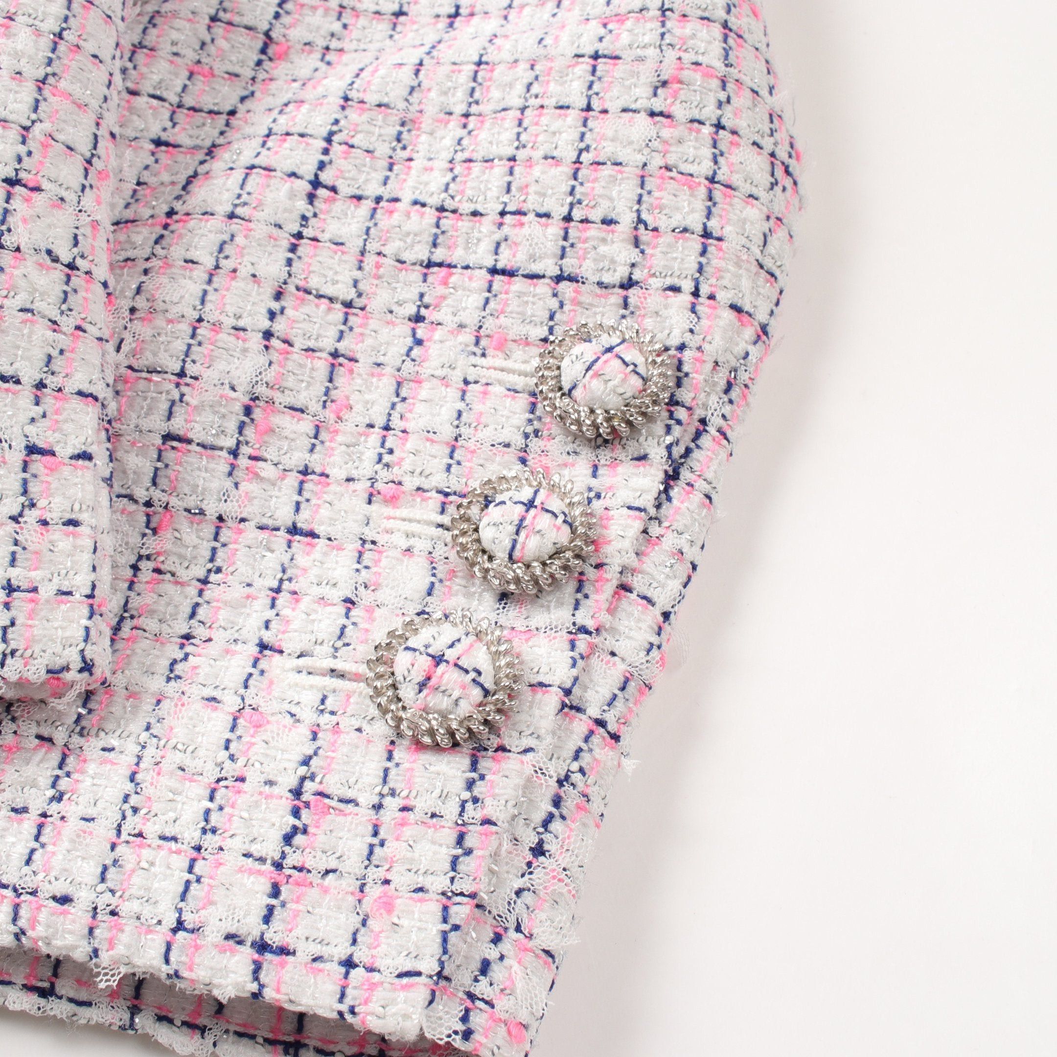 Chanel Chanel Tweed No-Collar Jacket Nylon White Pink Navy 14S Size ONE SIZE - 9 Thumbnail