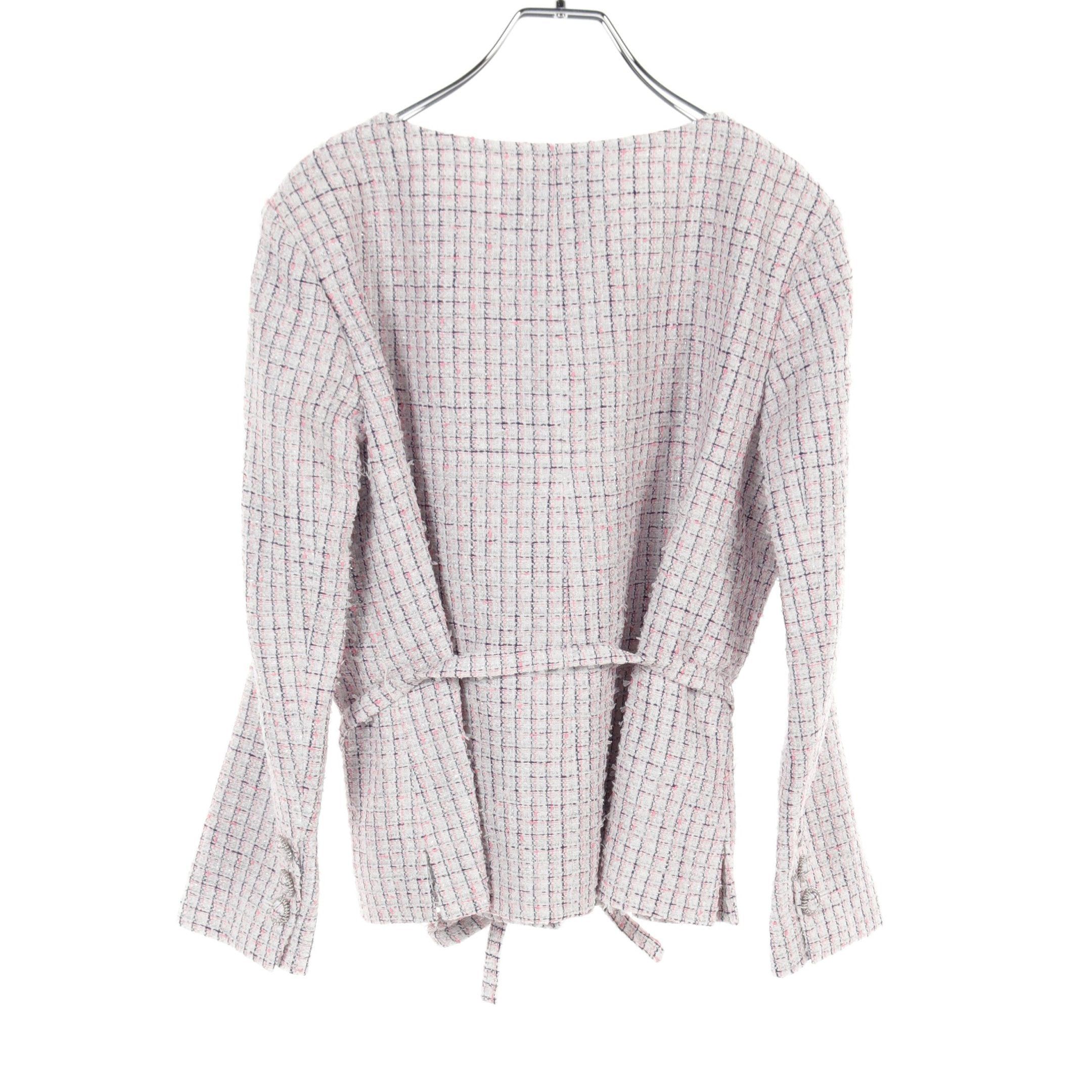 Chanel Chanel Tweed No-Collar Jacket Nylon White Pink Navy 14S Size ONE SIZE - 2 Thumbnail