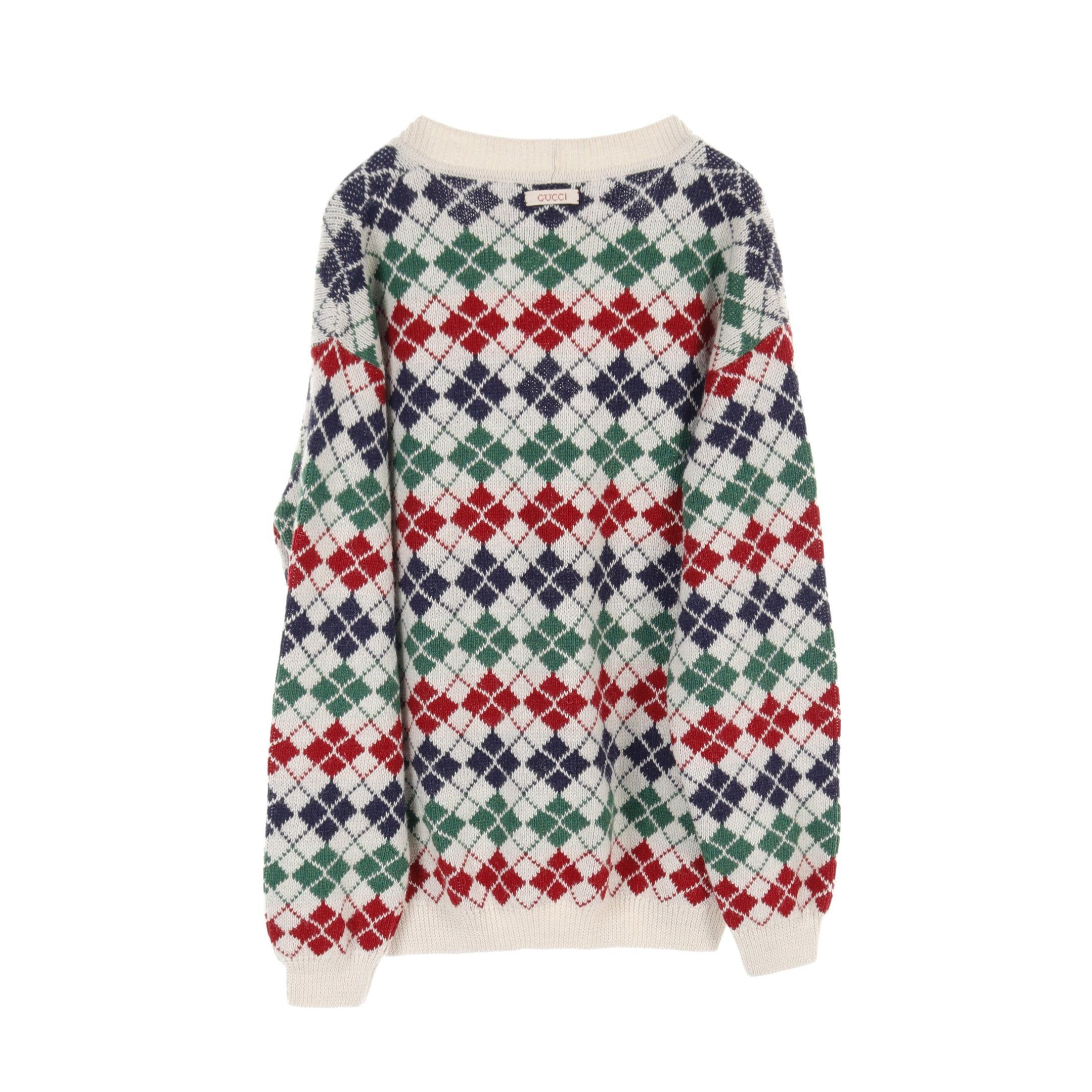 Gucci Gucci Cardigan V-Neck Argyle Alpaca Wool Ivory Multicolor Size ONE SIZE - 2 Thumbnail