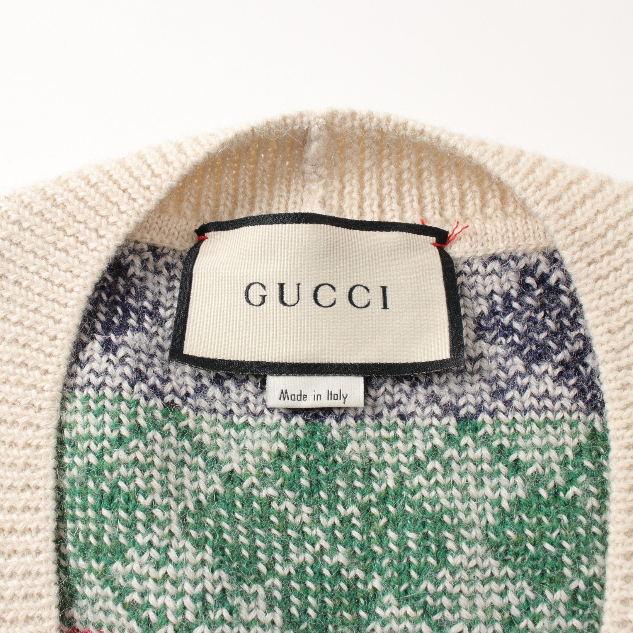 Gucci Gucci Cardigan V-Neck Argyle Alpaca Wool Ivory Multicolor Size ONE SIZE - 3 Thumbnail