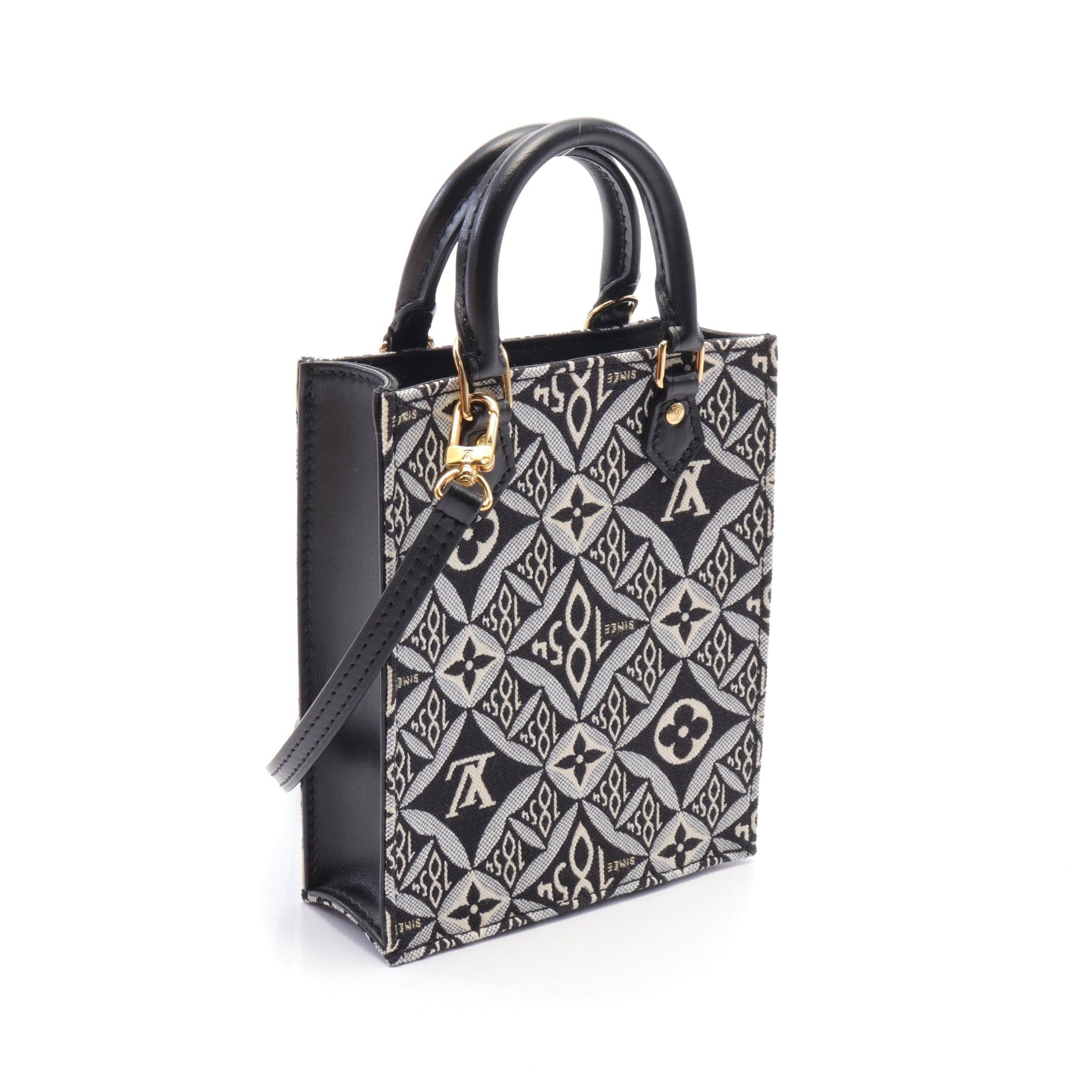 Louis Vuitton Louis Vuitton Petite Sac Plat Monogram Jacquard Since1854 Handbag Canvas Leather Black Gray Off White Size ONE SIZE - 2 Thumbnail