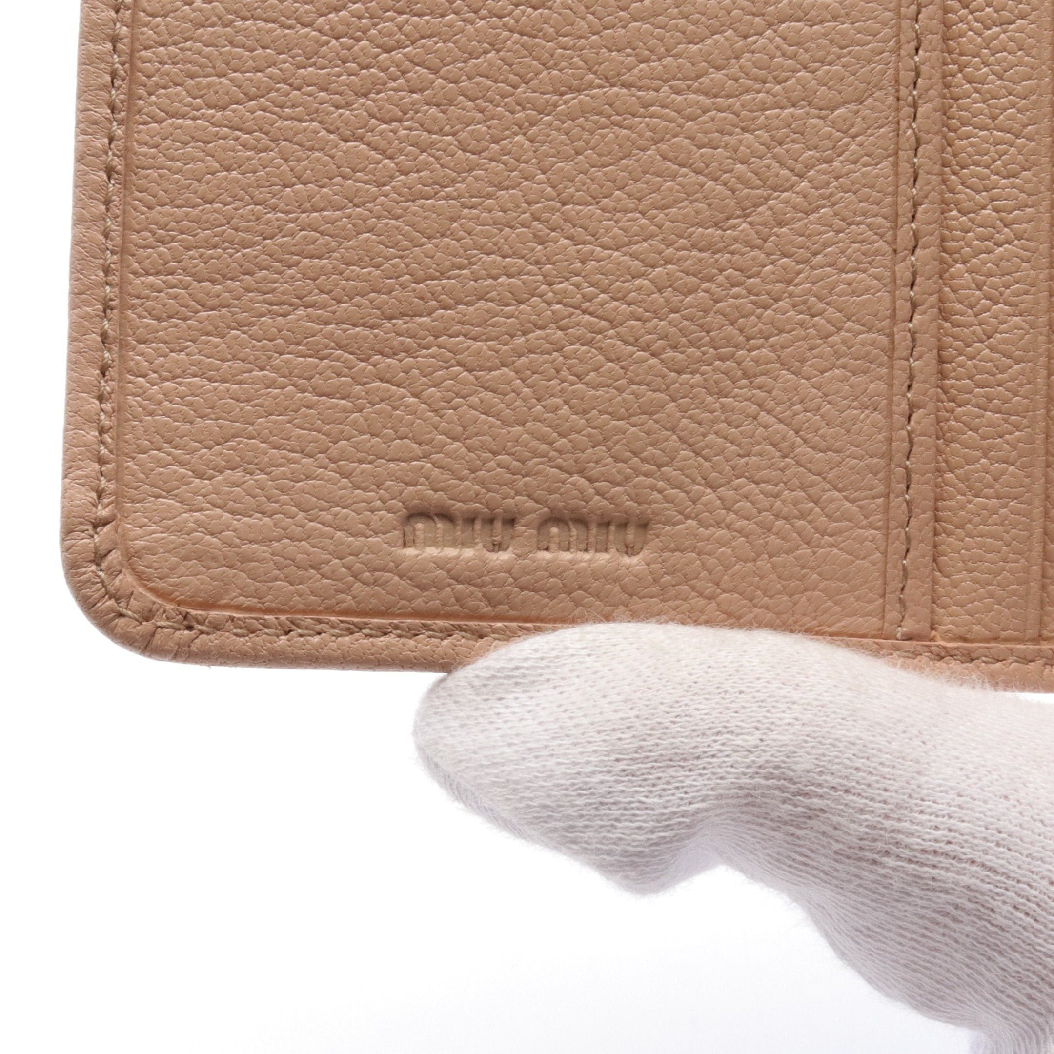 Miu Miu Miu Miu Trifold Wallet Leather Pink Beige Size ONE SIZE - 4 Thumbnail