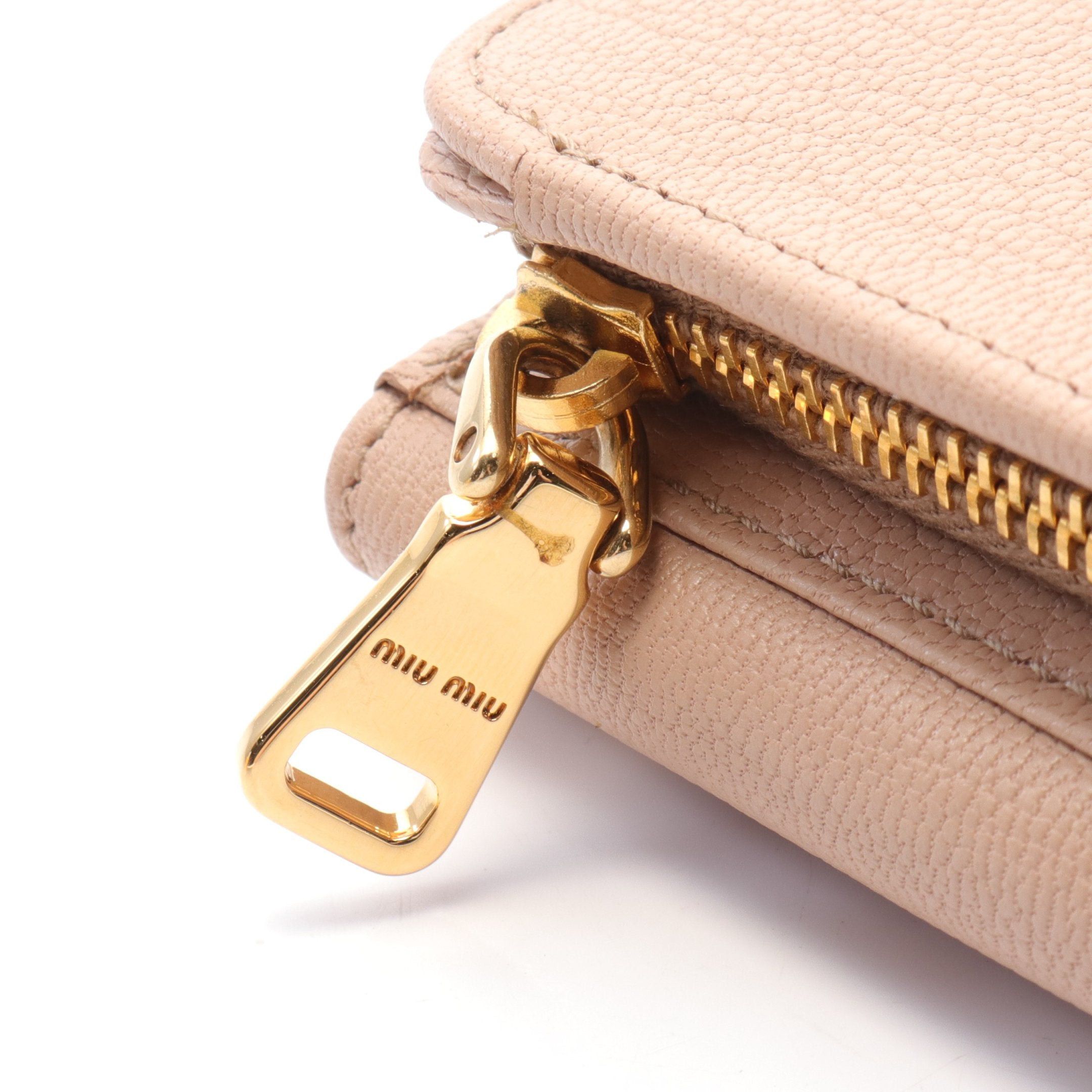 Miu Miu Miu Miu Trifold Wallet Leather Pink Beige Size ONE SIZE - 8 Thumbnail