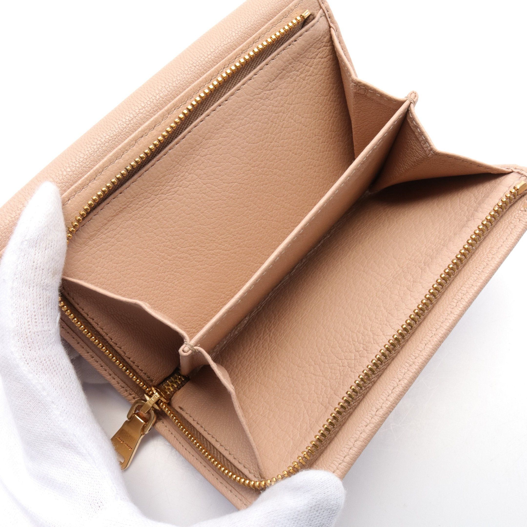 Miu Miu Miu Miu Trifold Wallet Leather Pink Beige Size ONE SIZE - 5 Thumbnail