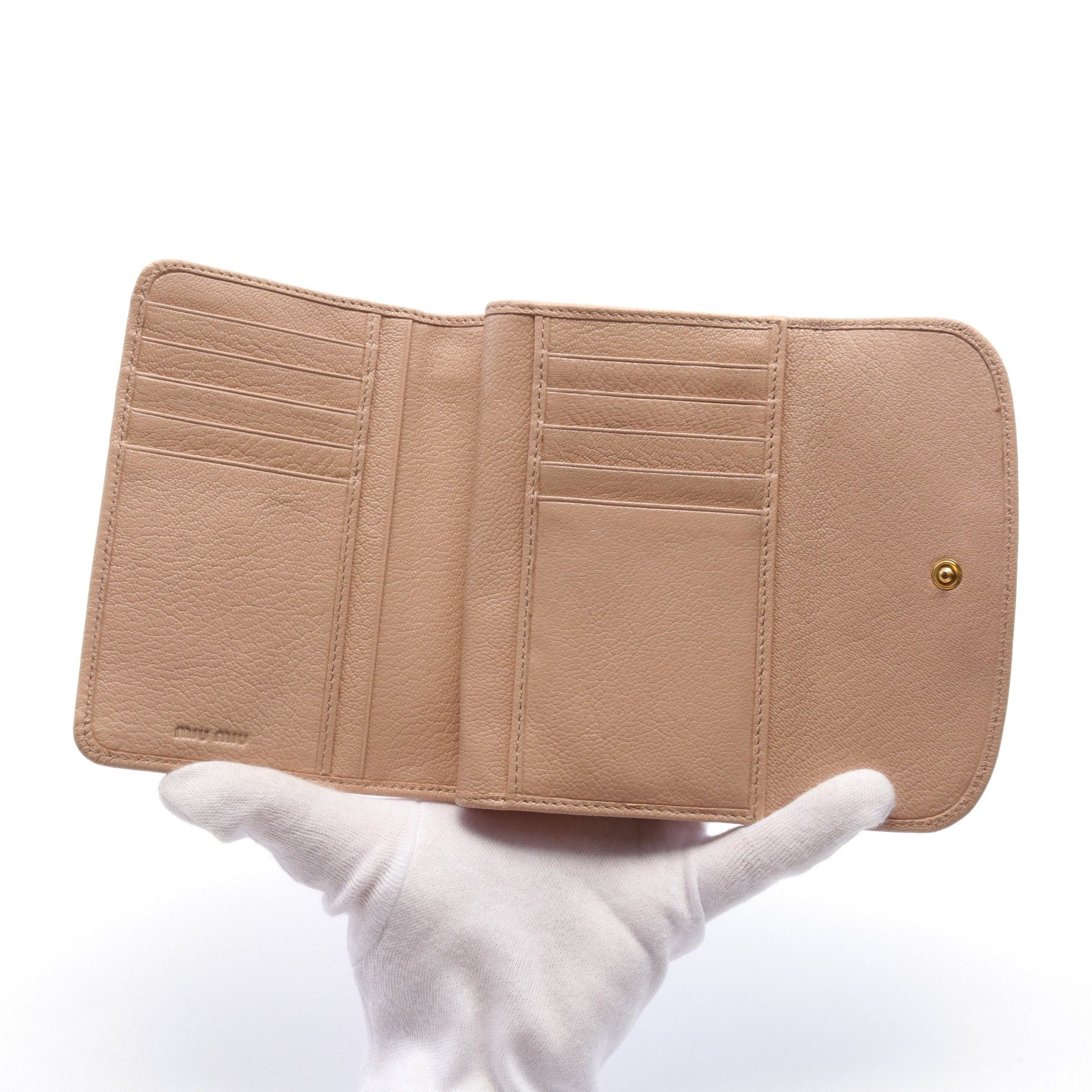 Miu Miu Miu Miu Trifold Wallet Leather Pink Beige Size ONE SIZE - 3 Thumbnail