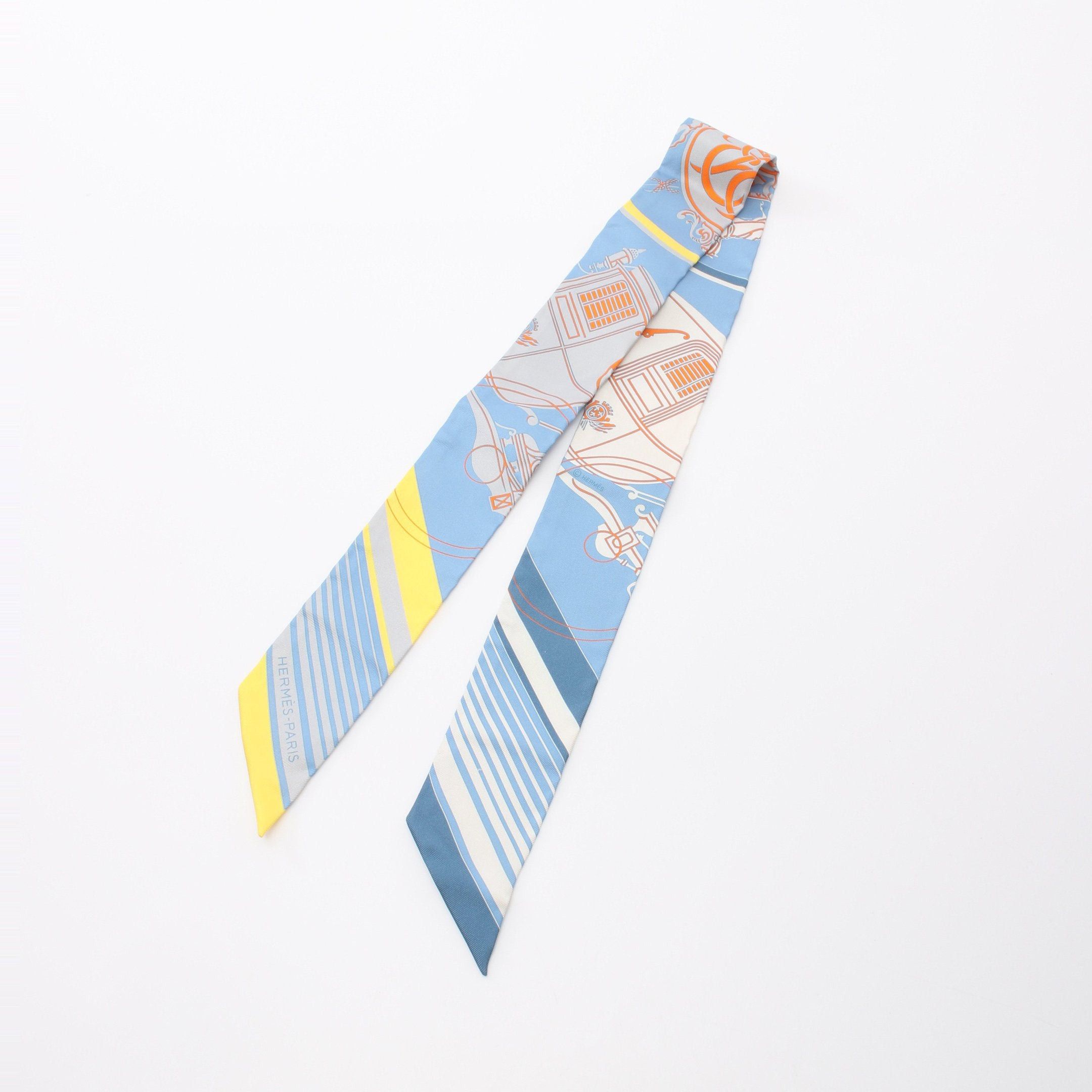 Hermes Hermes Twilly Ex-Libris Ribbon Scarf Silk Blue Multicolor Size ONE SIZE - 4 Thumbnail
