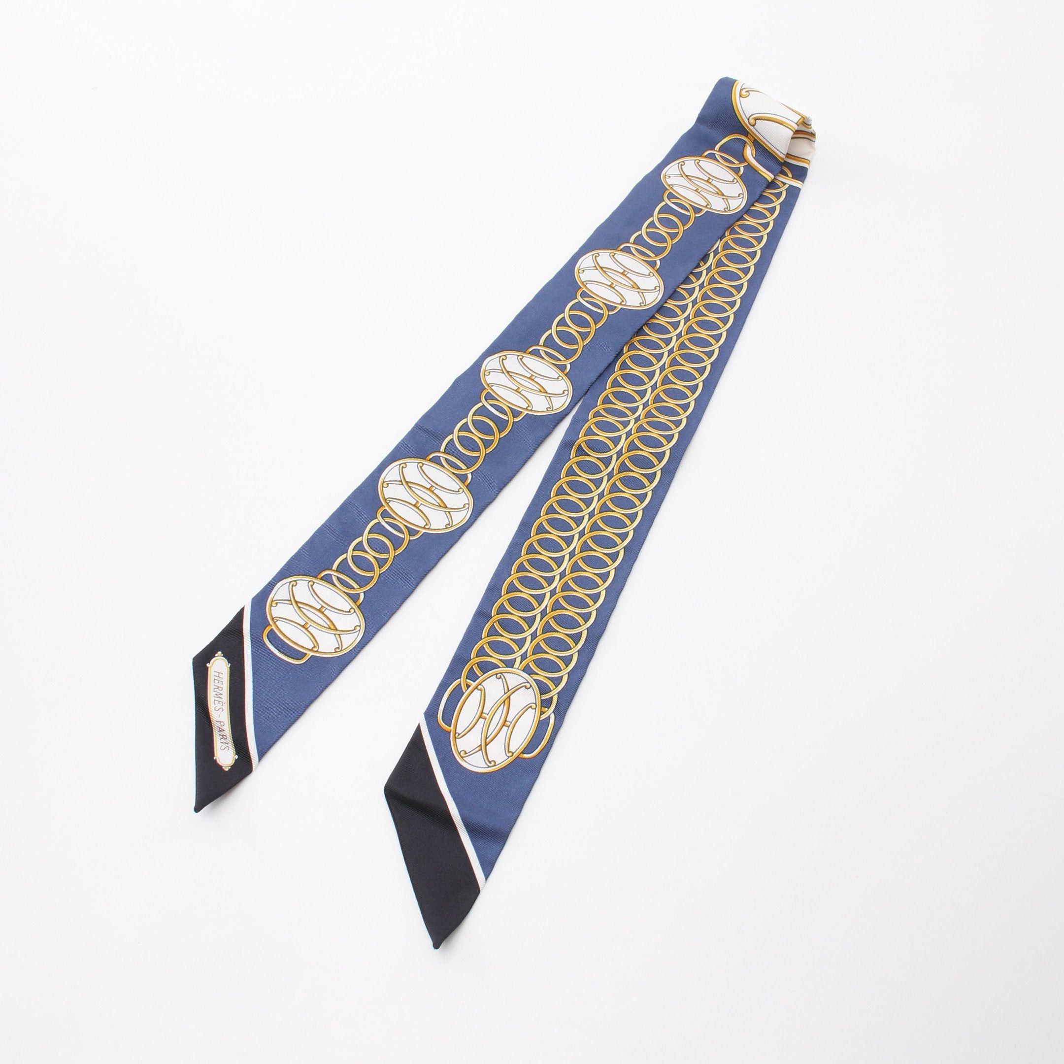 Hermes Hermes Twilly Lift Profile Ribbon Scarf Silk Dark Blue Multicolor Size ONE SIZE - 4 Thumbnail