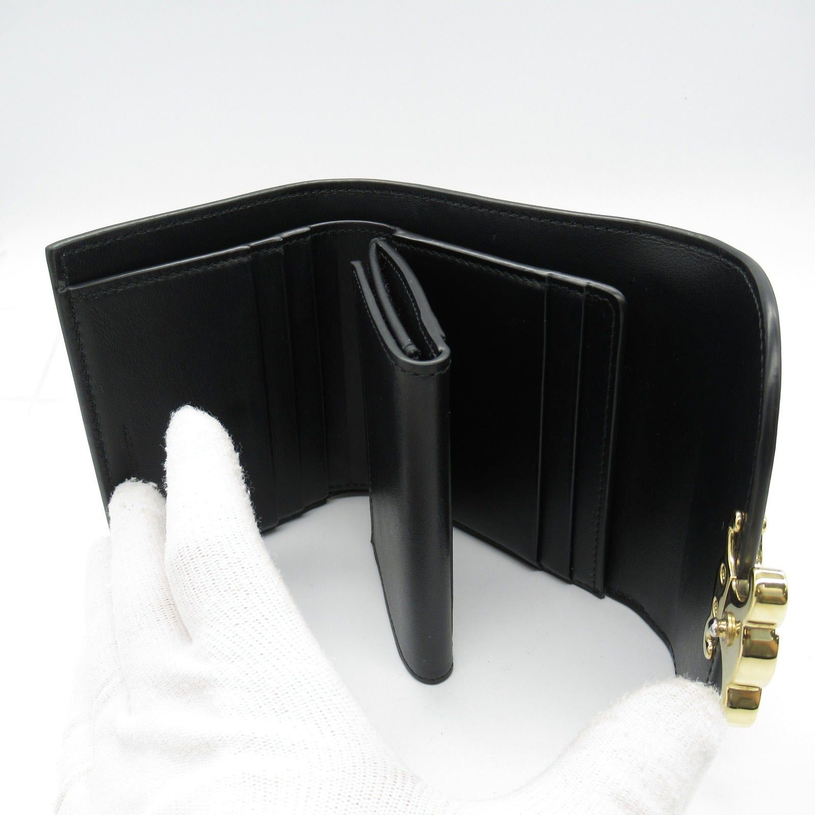 Celine Celine Triomphe Trifold Wallet Leather Black Size ONE SIZE - 6 Thumbnail