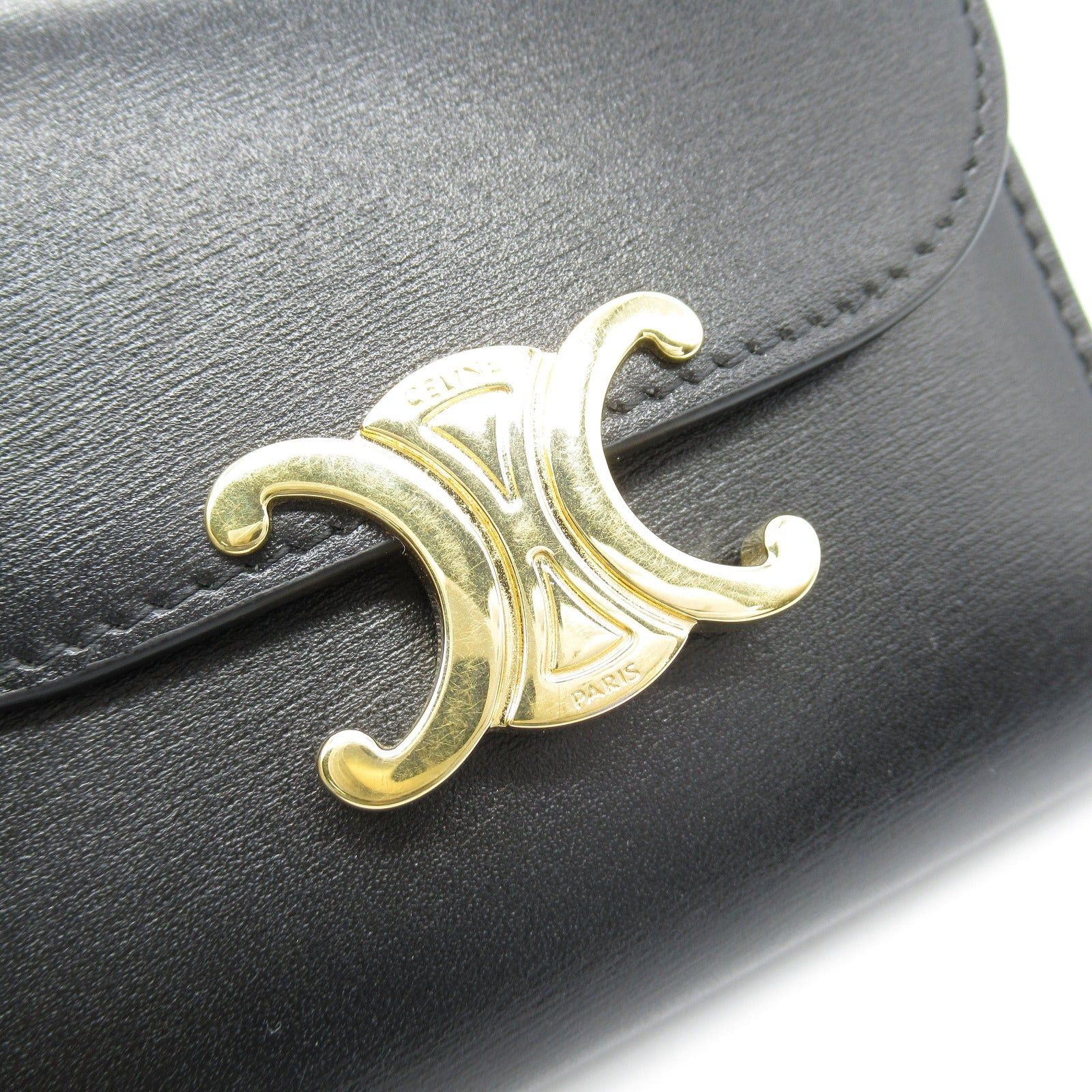 Celine Celine Triomphe Trifold Wallet Leather Black Size ONE SIZE - 8 Thumbnail
