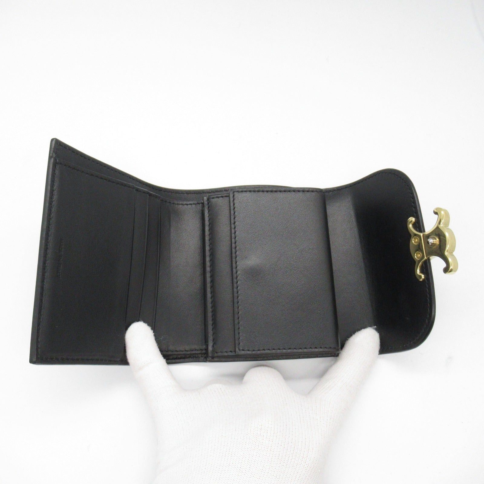 Celine Celine Triomphe Trifold Wallet Leather Black Size ONE SIZE - 5 Thumbnail
