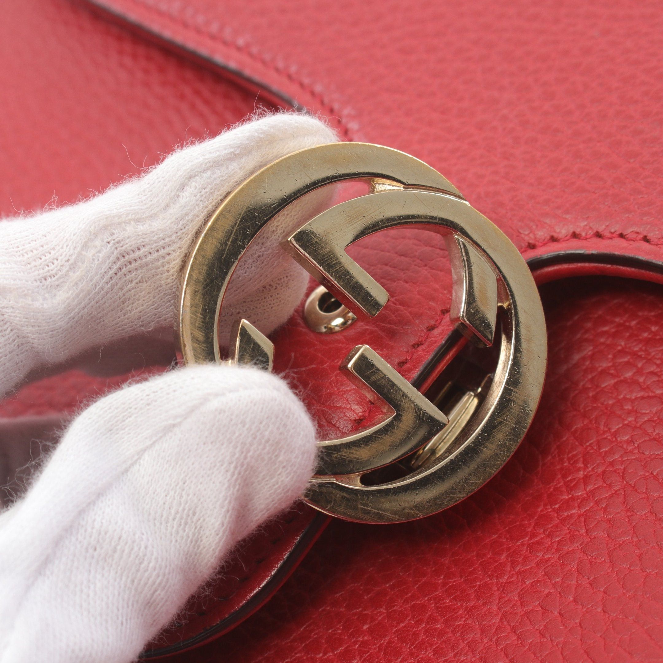 Gucci Gucci Interlocking G Chain Shoulder Bag Leather Red Size ONE SIZE - 5 Thumbnail