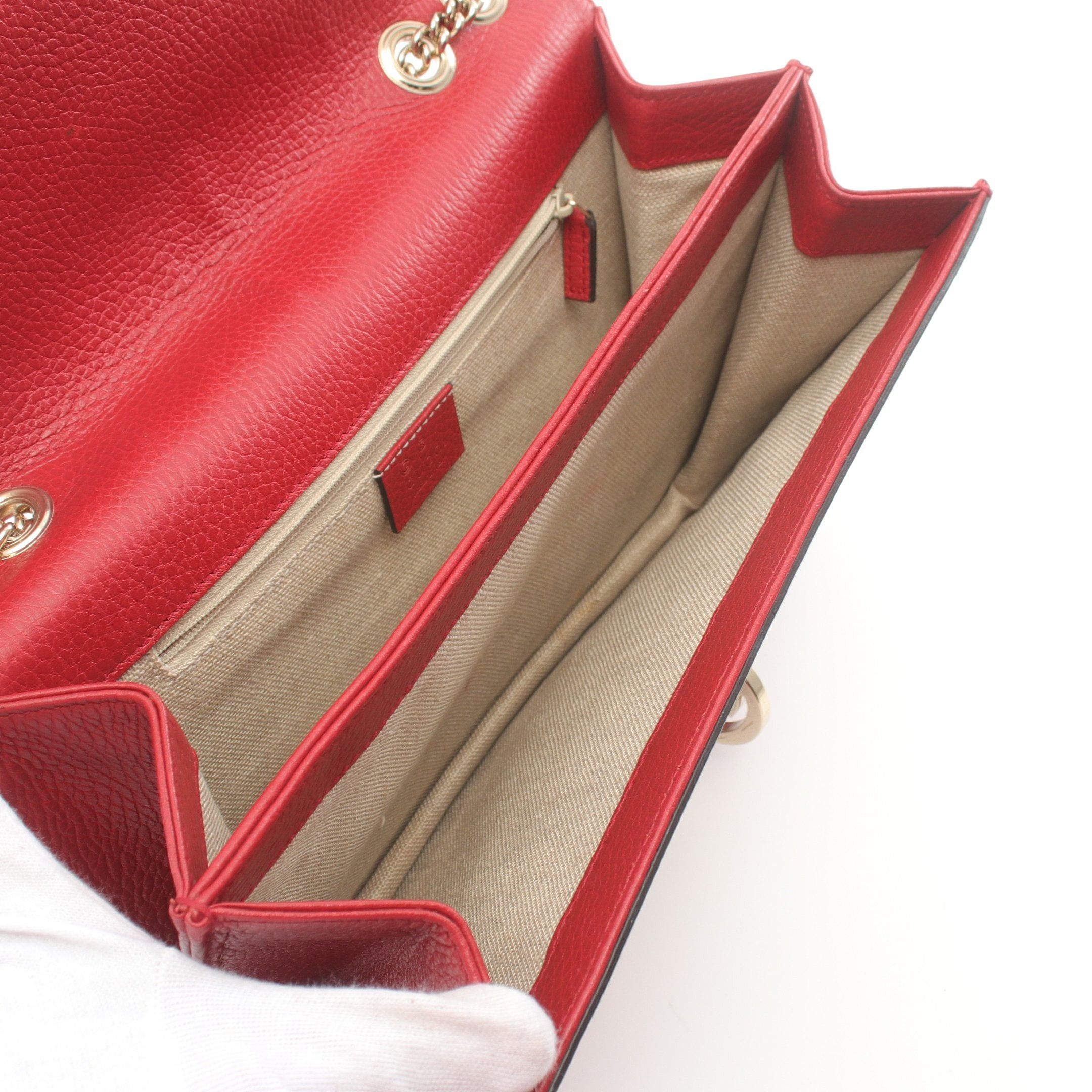 Gucci Gucci Interlocking G Chain Shoulder Bag Leather Red Size ONE SIZE - 3 Thumbnail