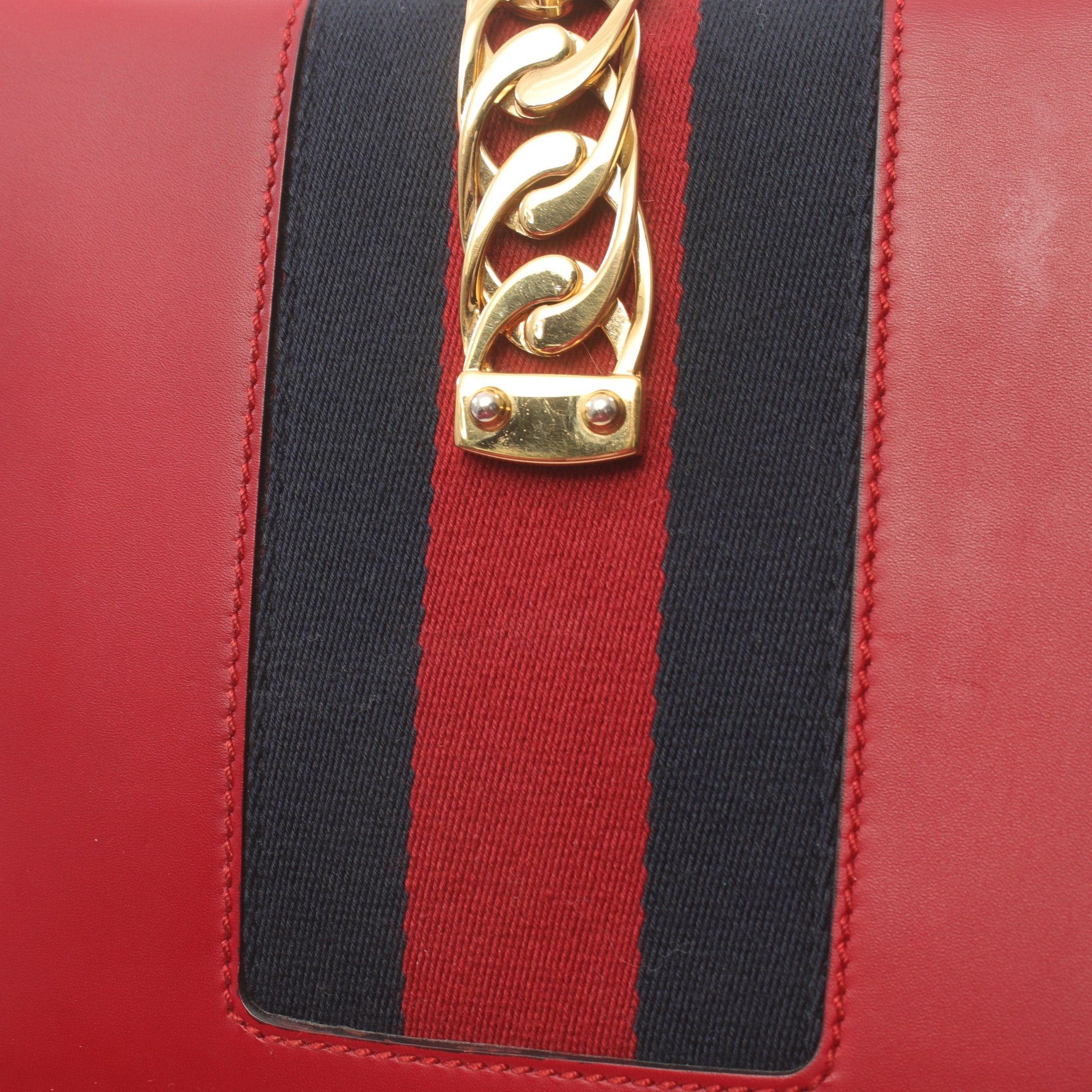 Gucci Gucci Sylvie Small Web Line Shoulder Bag Leather Red Navy Size ONE SIZE - 10 Thumbnail