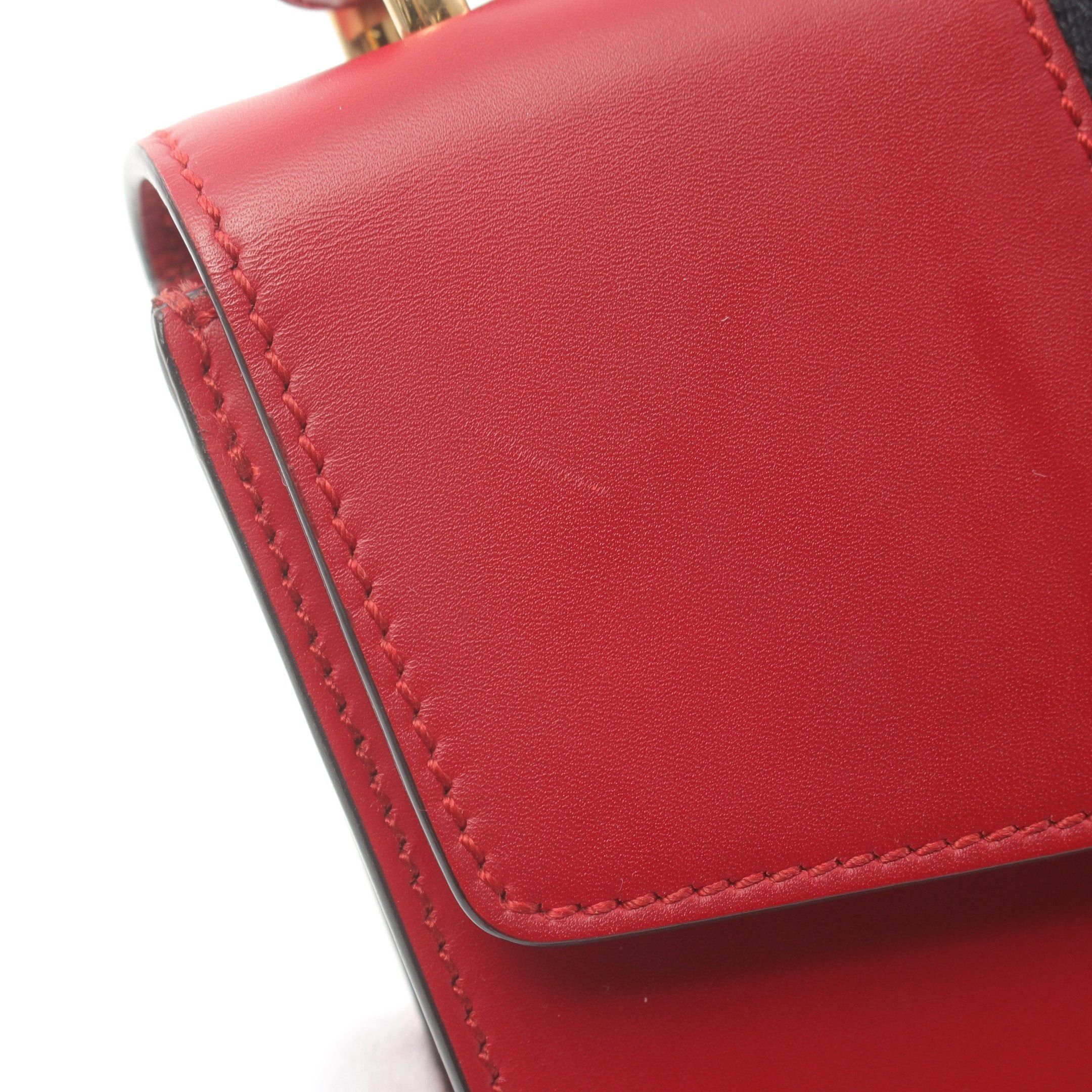 Gucci Gucci Sylvie Small Web Line Shoulder Bag Leather Red Navy Size ONE SIZE - 6 Thumbnail