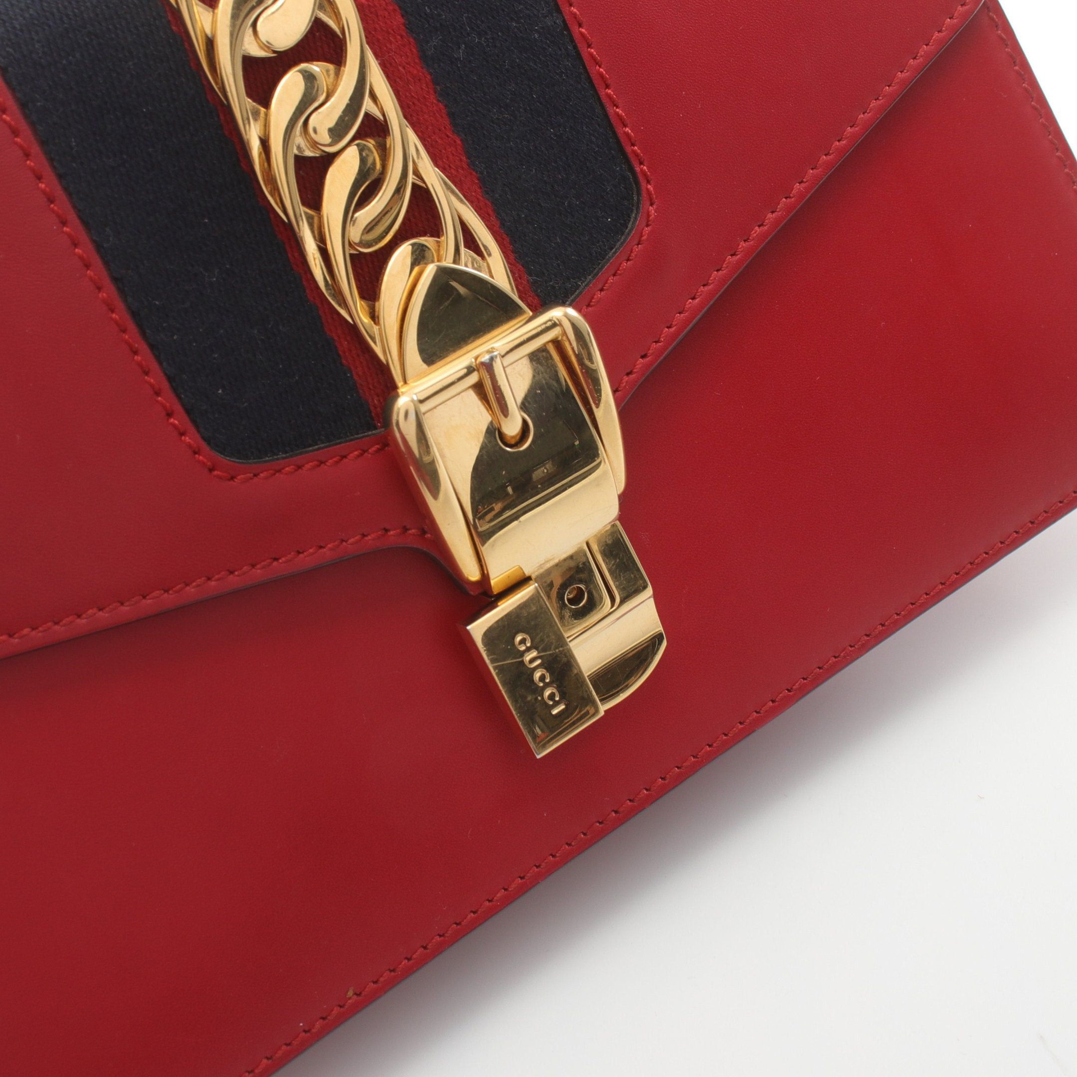 Gucci Gucci Sylvie Small Web Line Shoulder Bag Leather Red Navy Size ONE SIZE - 9 Thumbnail