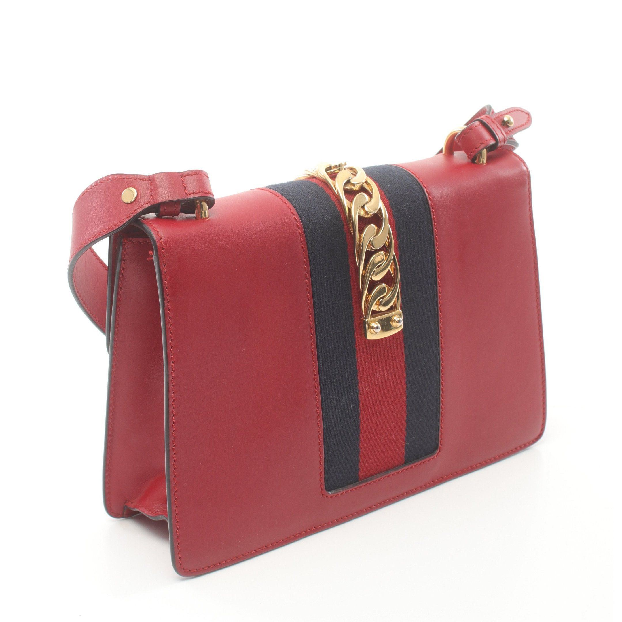 Gucci Gucci Sylvie Small Web Line Shoulder Bag Leather Red Navy Size ONE SIZE - 2 Thumbnail