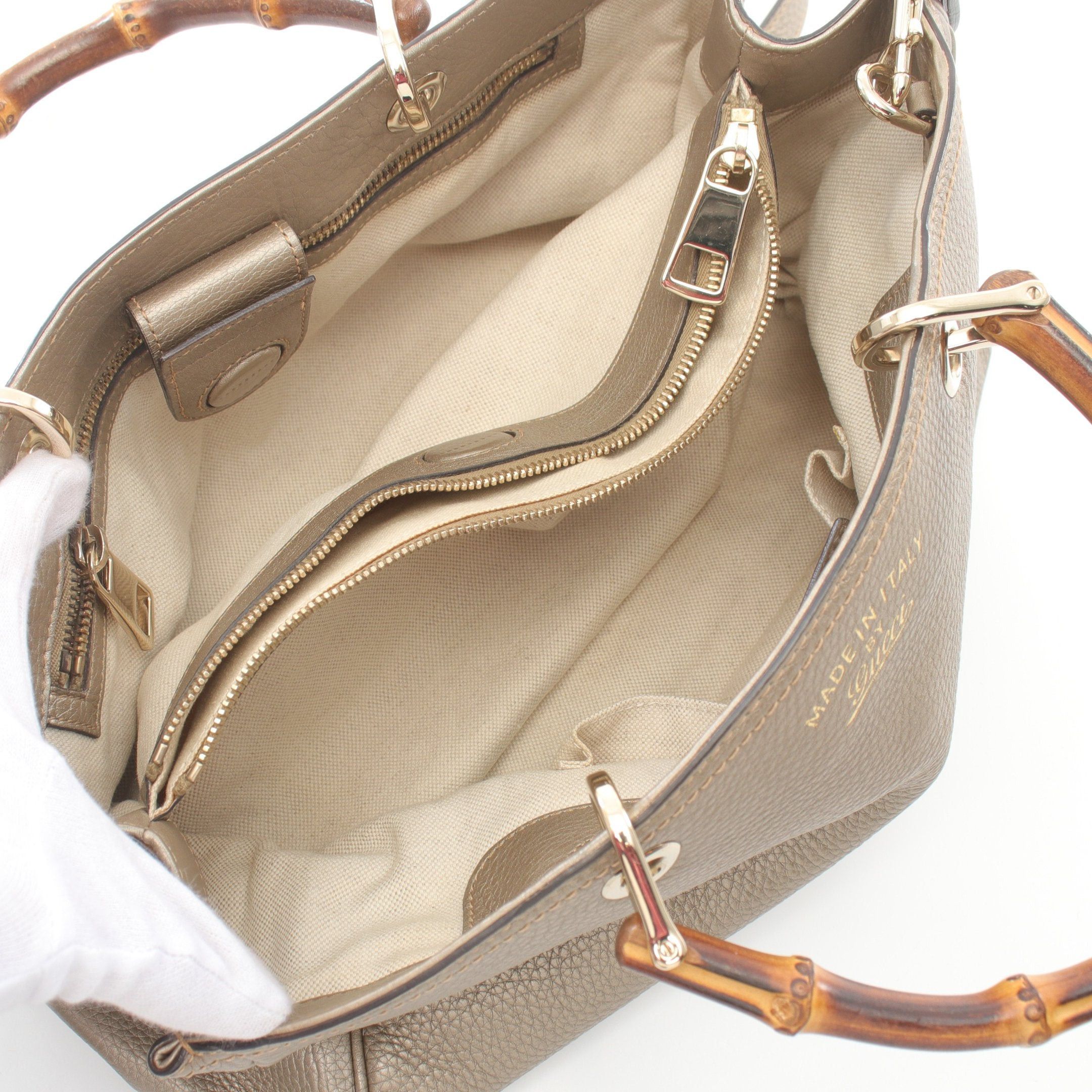 Gucci Gucci Bamboo Shopper Medium Handbag Tote Bag Leather Champagne Gold Size ONE SIZE - 3 Thumbnail