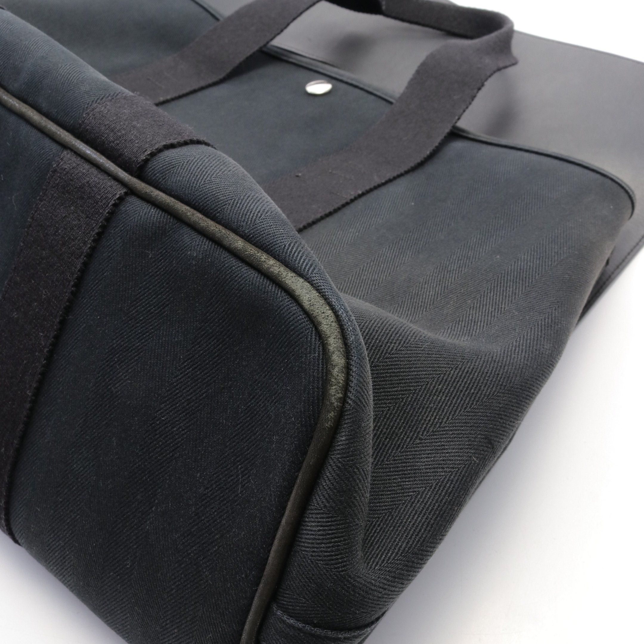 Hermes Hermes Valparaiso Mm Handbag Tote Bag Toile Chevron Leather Black Silver Hardware Size ONE SIZE - 6 Thumbnail