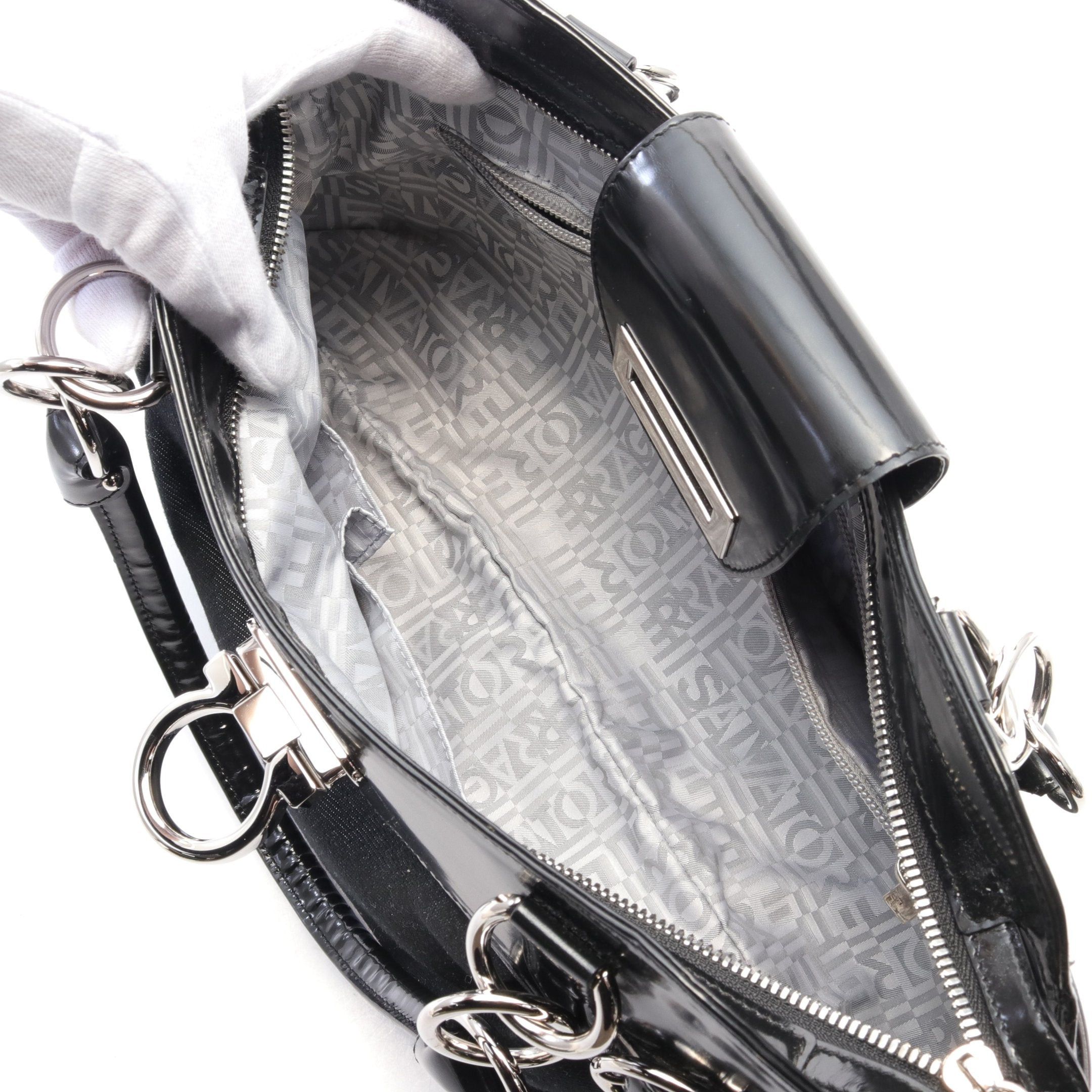 Salvatore Ferragamo Salvatore Ferragamo Gancini Handbag Denim Patent Leather Indigo Blue Black Size ONE SIZE - 3 Thumbnail