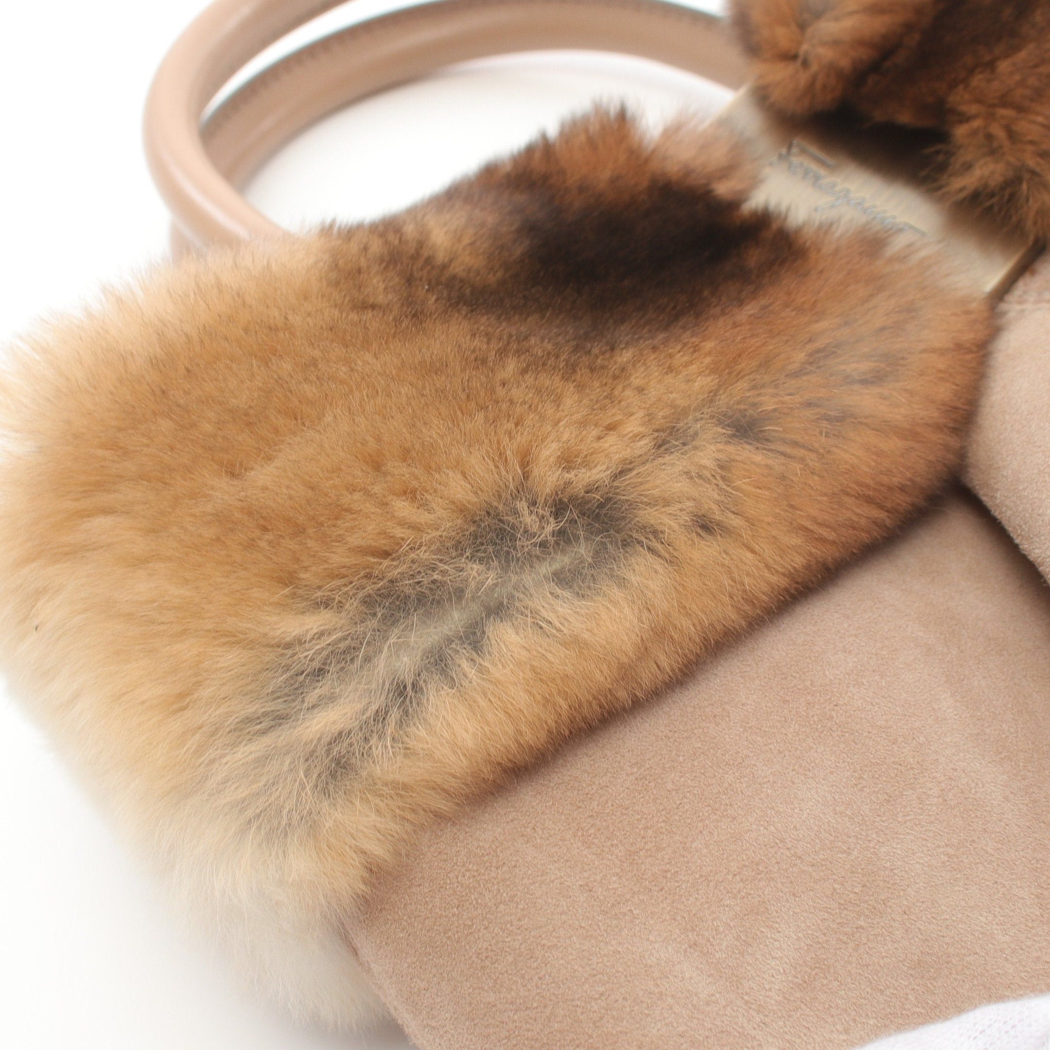 Salvatore Ferragamo Salvatore Ferragamo Handbag Suede Rabbit Fur Leather Beige Brown Size ONE SIZE - 6 Thumbnail