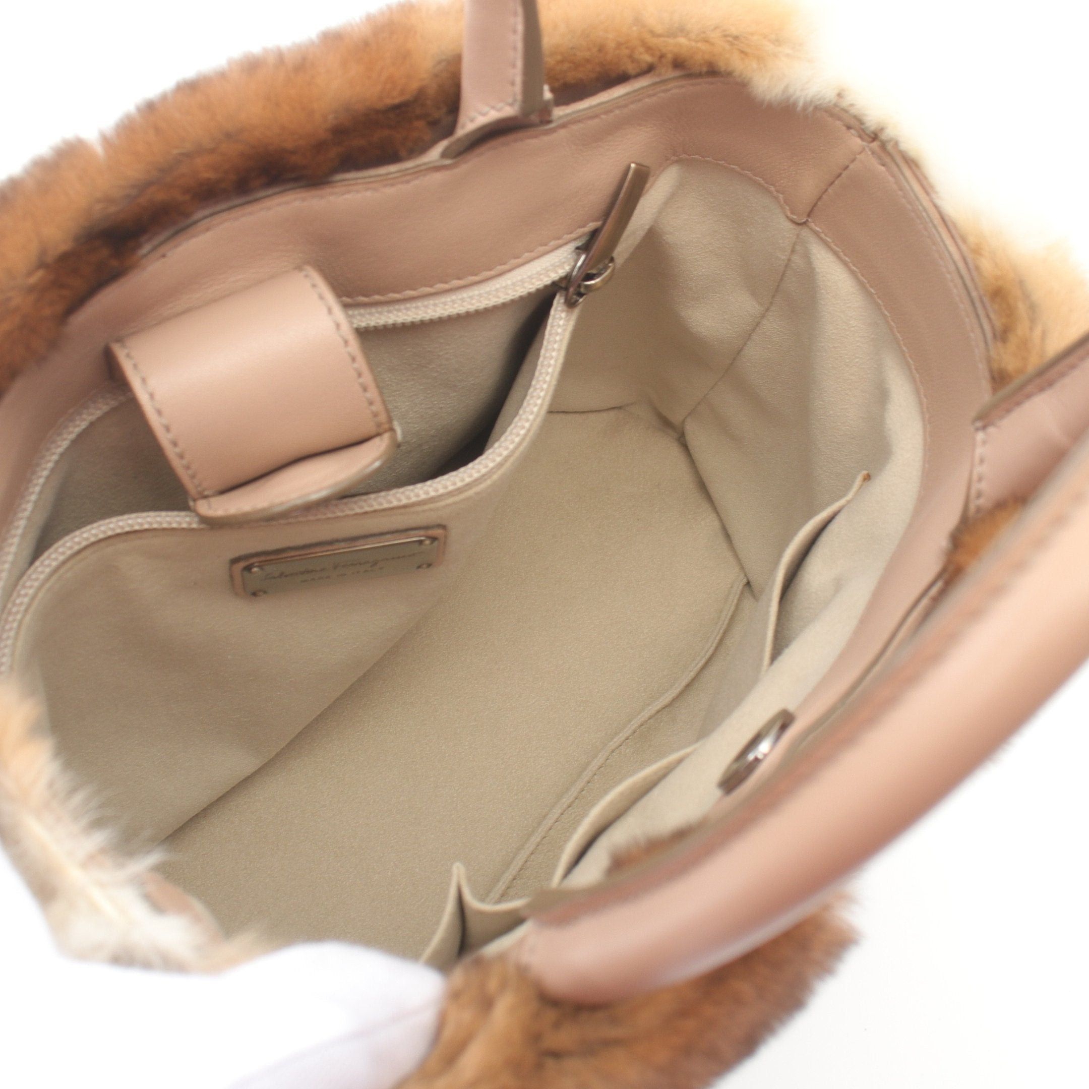 Salvatore Ferragamo Salvatore Ferragamo Handbag Suede Rabbit Fur Leather Beige Brown Size ONE SIZE - 3 Thumbnail