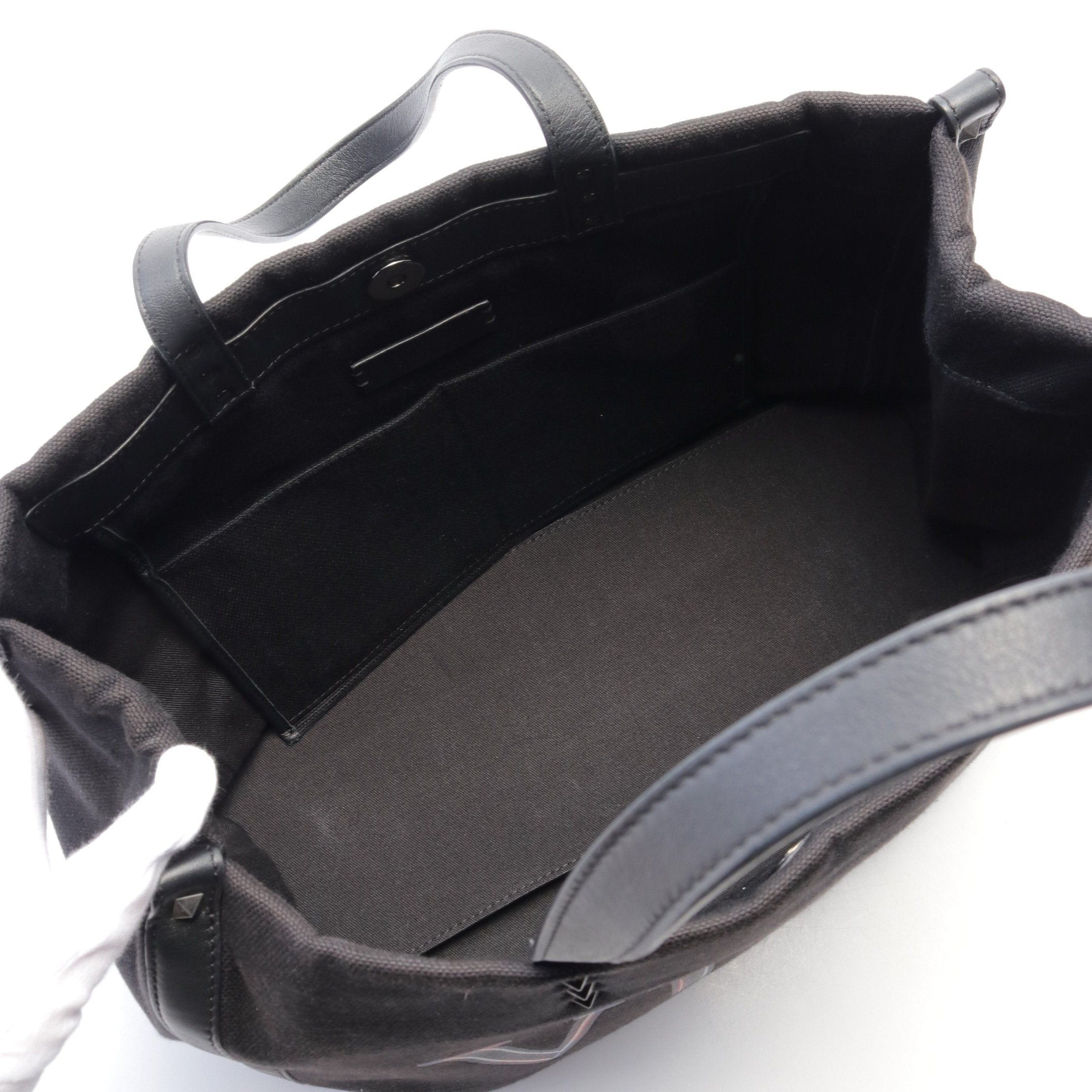 Valentino Valentino Vltn Handbag Tote Bag Canvas Leather Black Size ONE SIZE - 3 Thumbnail