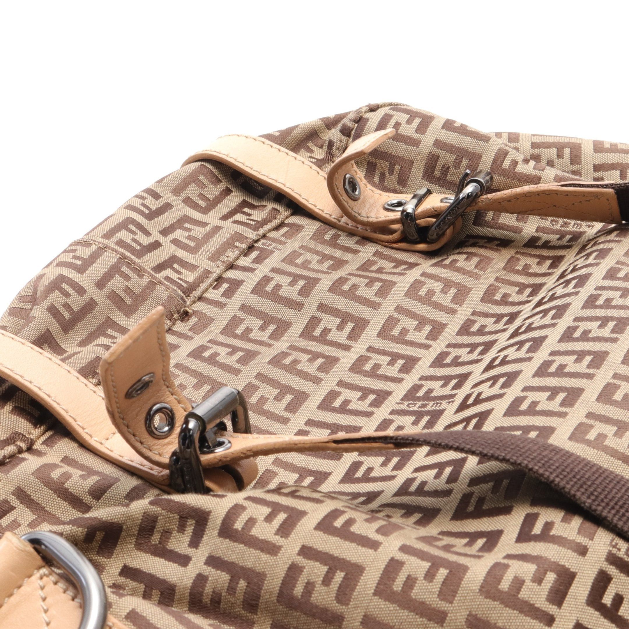 Fendi Fendi Zucchino Backpack Rucksack Canvas Leather Beige Dark Brown Size ONE SIZE - 7 Thumbnail