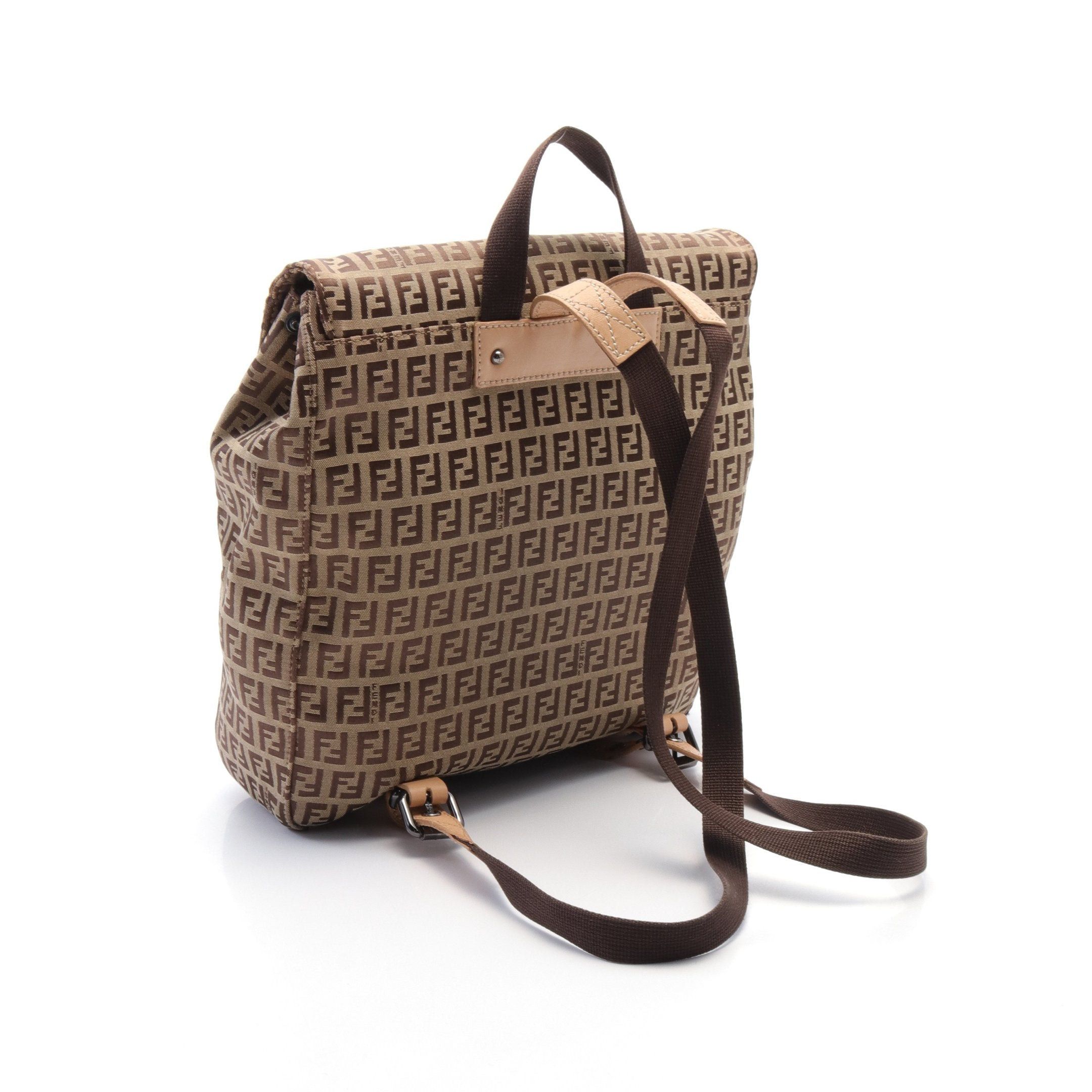 Fendi Fendi Zucchino Backpack Rucksack Canvas Leather Beige Dark Brown Size ONE SIZE - 2 Thumbnail