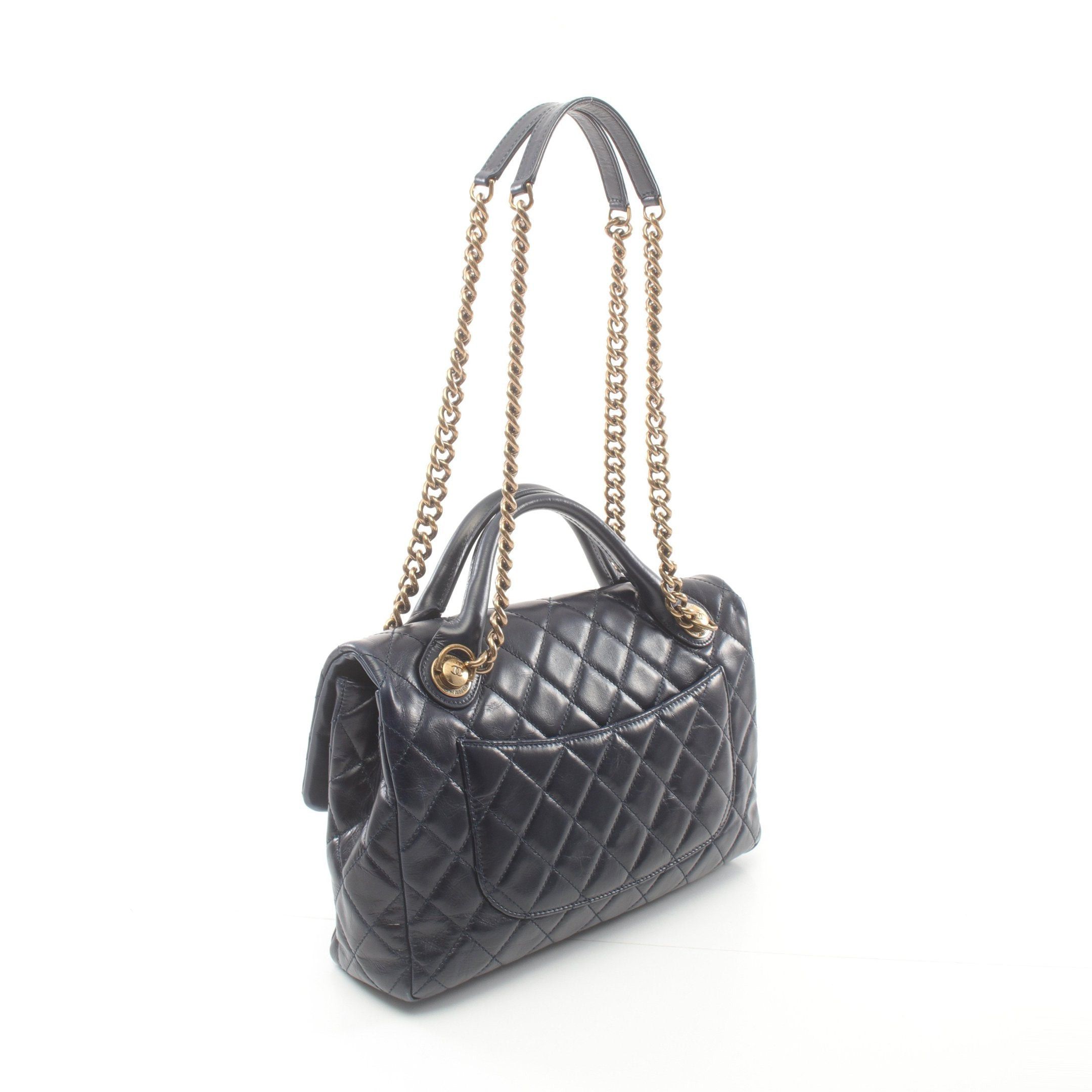 Chanel Chanel Top Handle Matelasse Chain Shoulder Bag Leather Navy Gold Hardware Size ONE SIZE - 2 Thumbnail