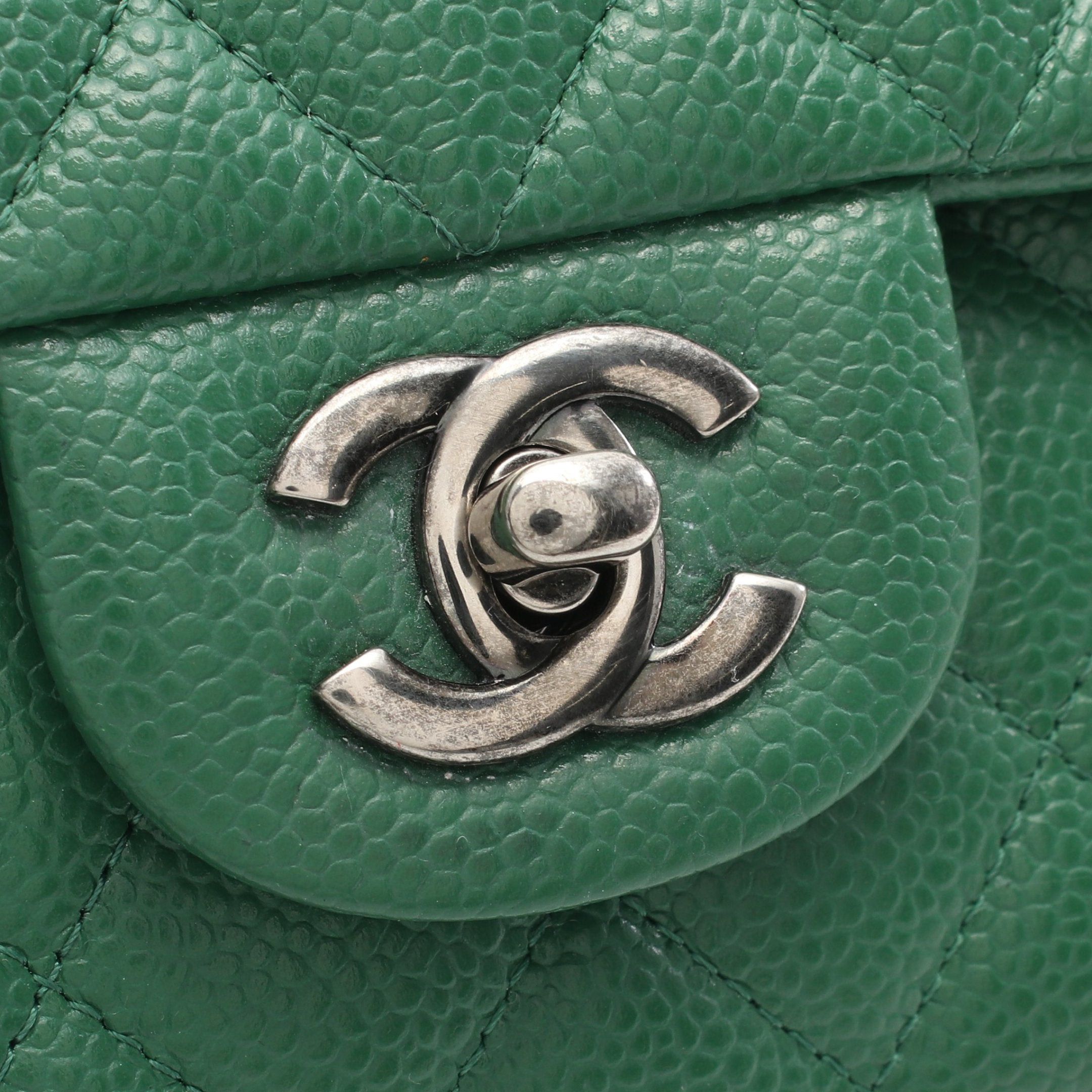Chanel Chanel Matelasse Double Flap Chain Shoulder Bag Caviar Skin Green Antique Silver Hardware Size ONE SIZE - 8 Thumbnail
