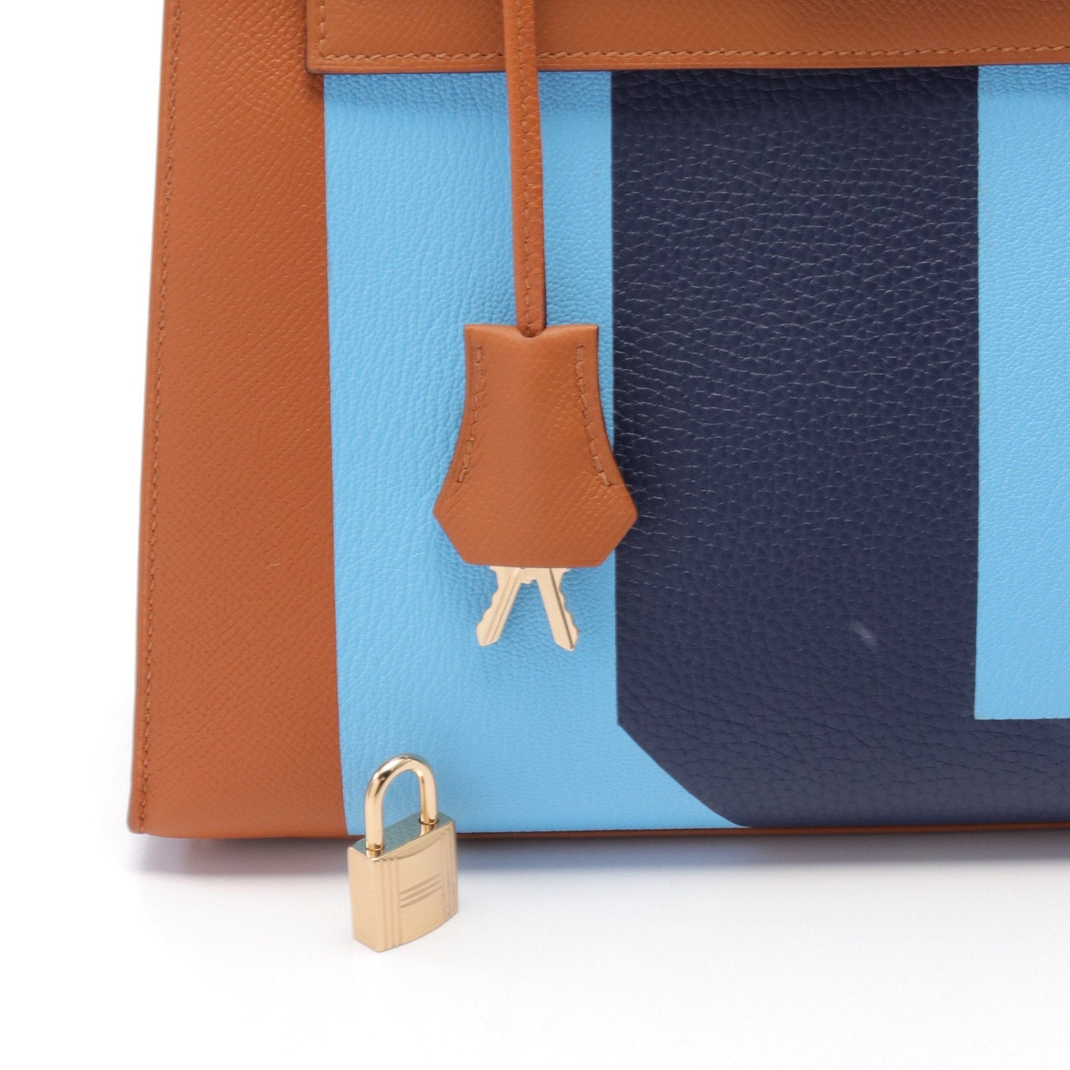 Hermes Hermes Kelly Letter 28 Gold Celeste Blue Saphir Handbag Veau Epsom Brown Light Navy Hardware D Stamp Size ONE SIZE - 5 Thumbnail