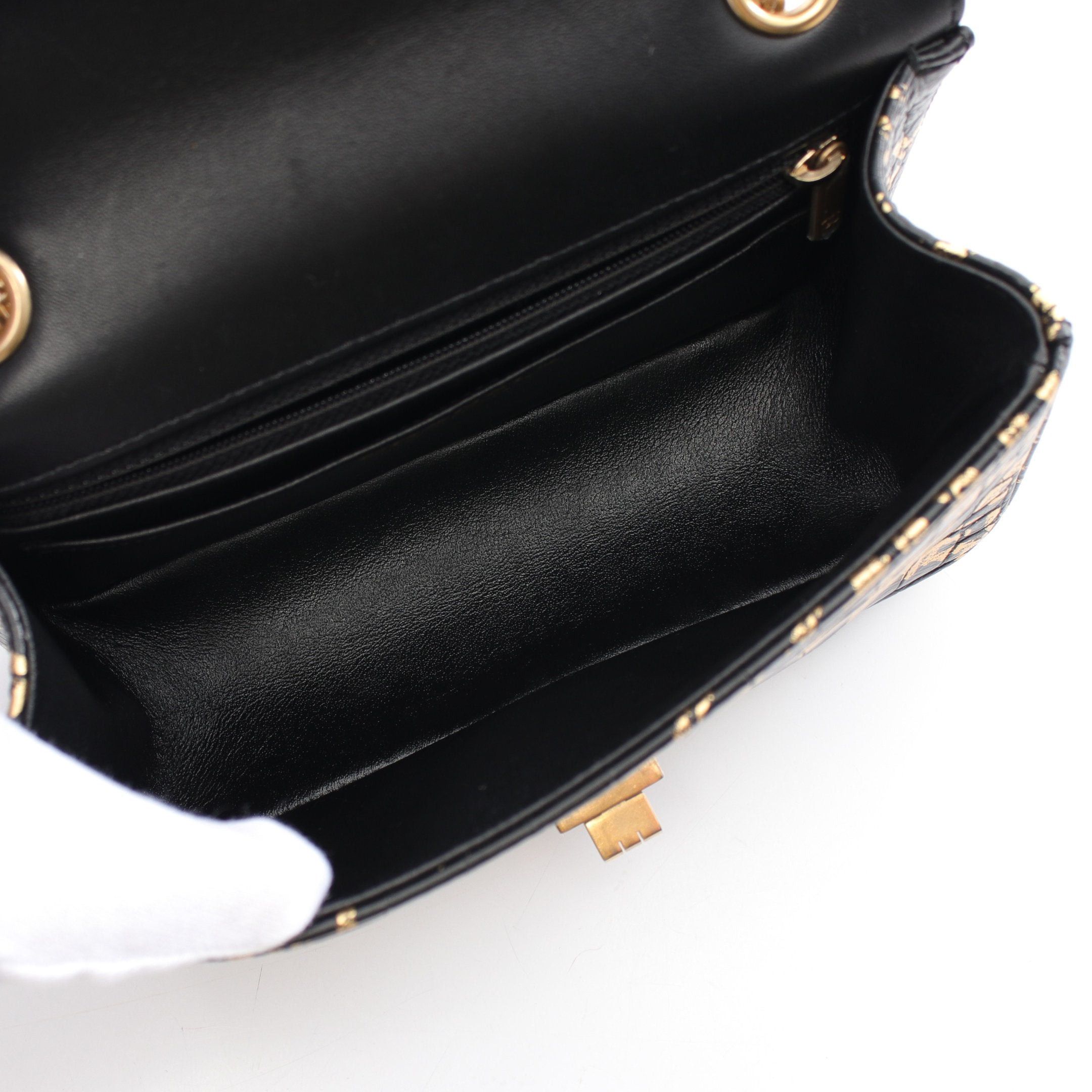 Chanel Chanel 2.55 Mini Double Chain Shoulder Bag Graffiti Embossing Leather Black Gold Hardware Size ONE SIZE - 3 Thumbnail