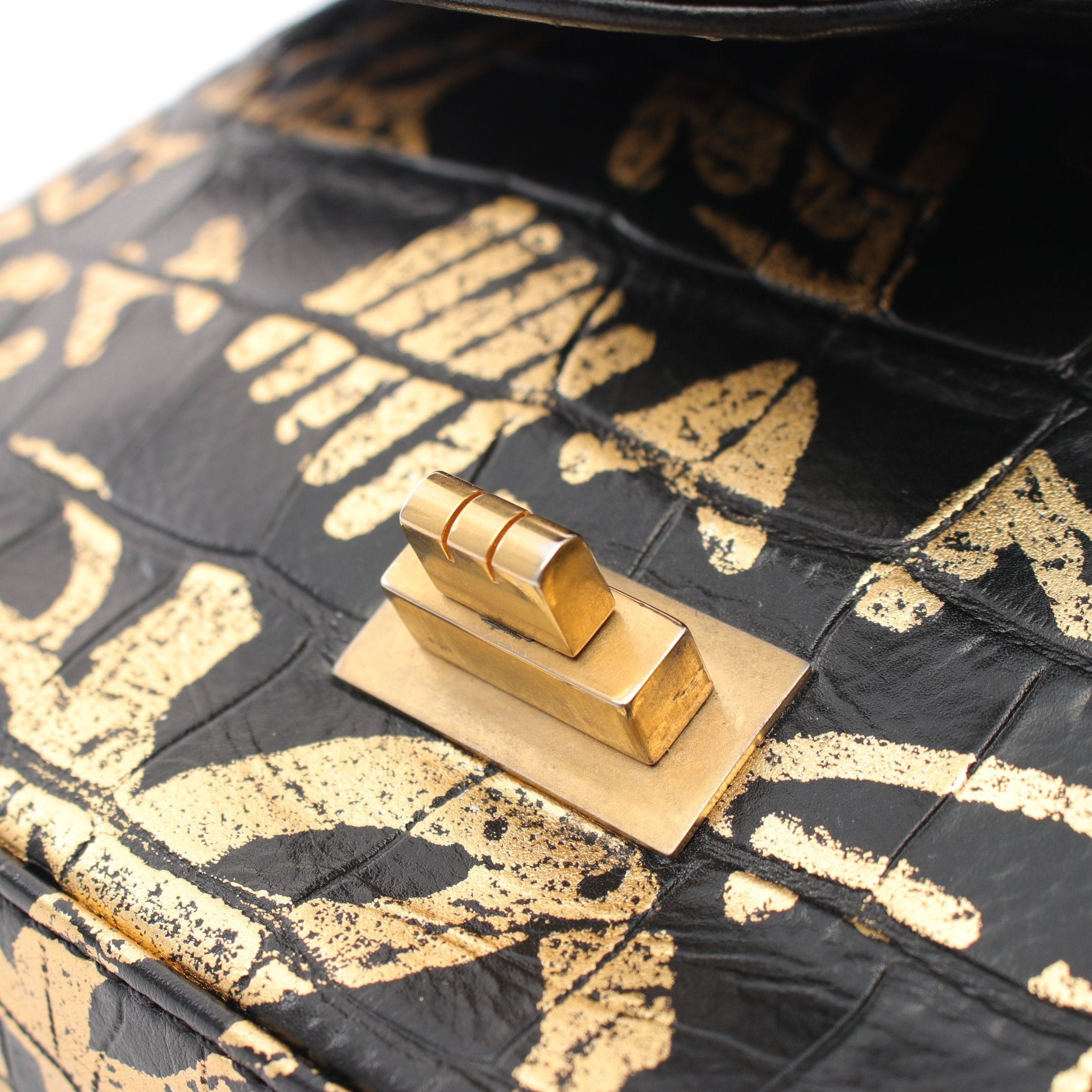Chanel Chanel 2.55 Mini Double Chain Shoulder Bag Graffiti Embossing Leather Black Gold Hardware Size ONE SIZE - 9 Thumbnail