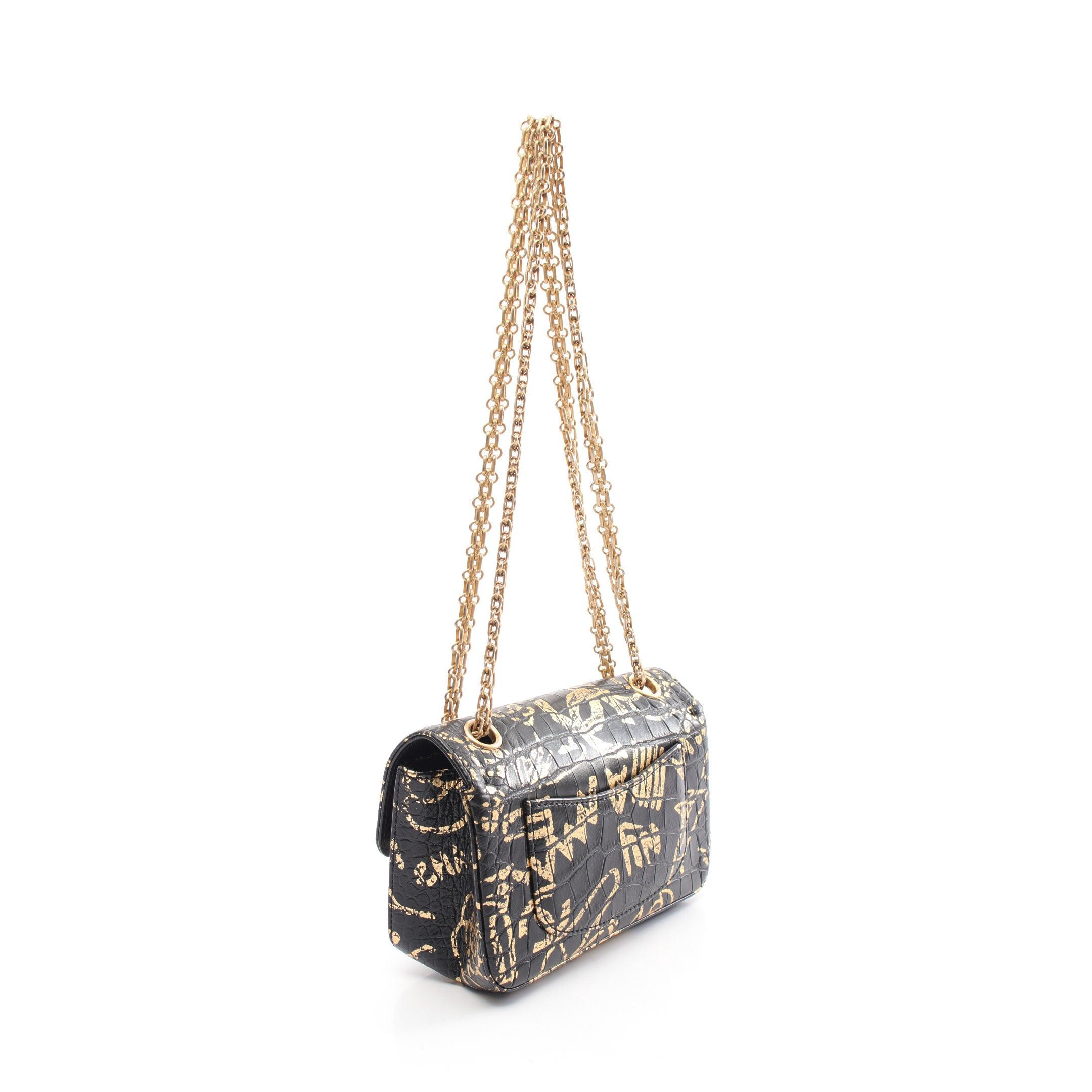 Chanel Chanel 2.55 Mini Double Chain Shoulder Bag Graffiti Embossing Leather Black Gold Hardware Size ONE SIZE - 2 Thumbnail