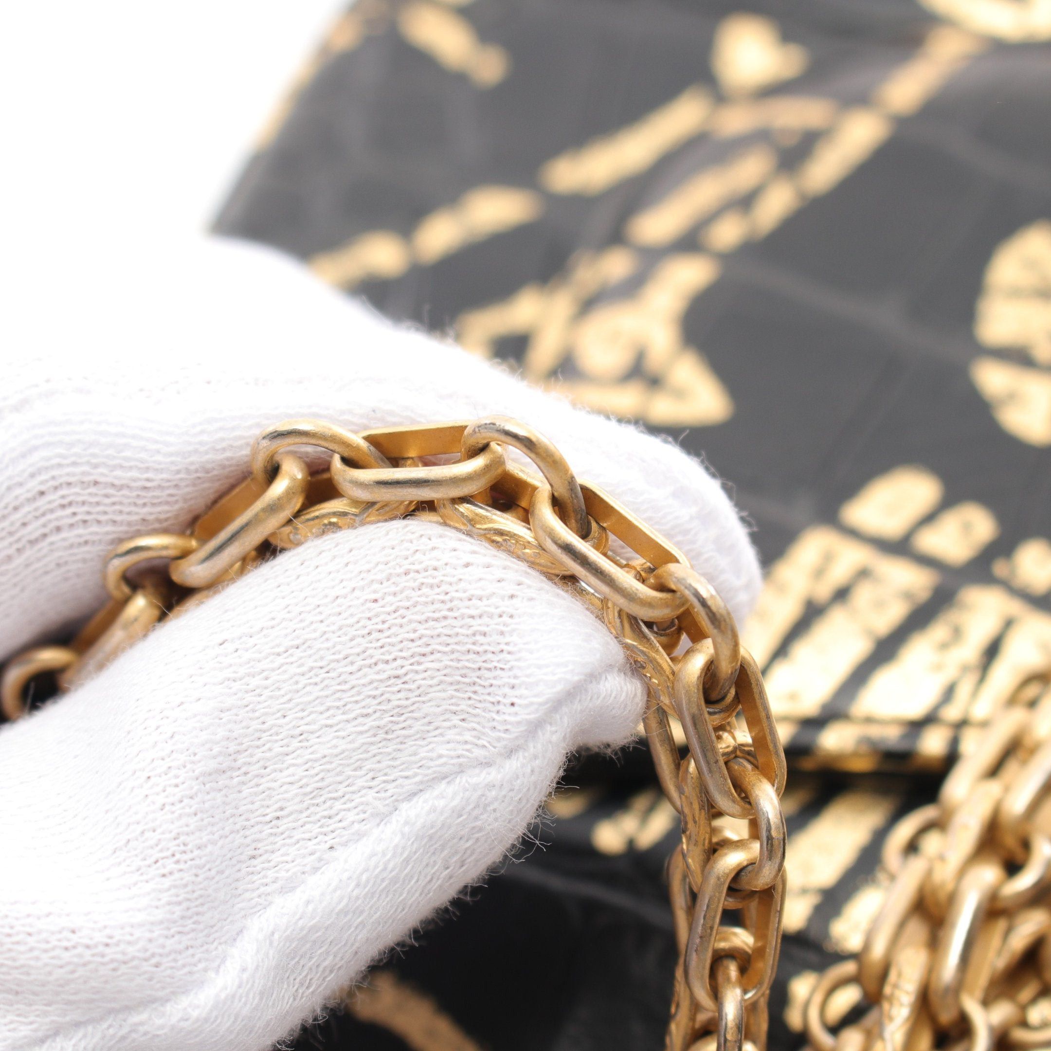 Chanel Chanel 2.55 Mini Double Chain Shoulder Bag Graffiti Embossing Leather Black Gold Hardware Size ONE SIZE - 7 Thumbnail