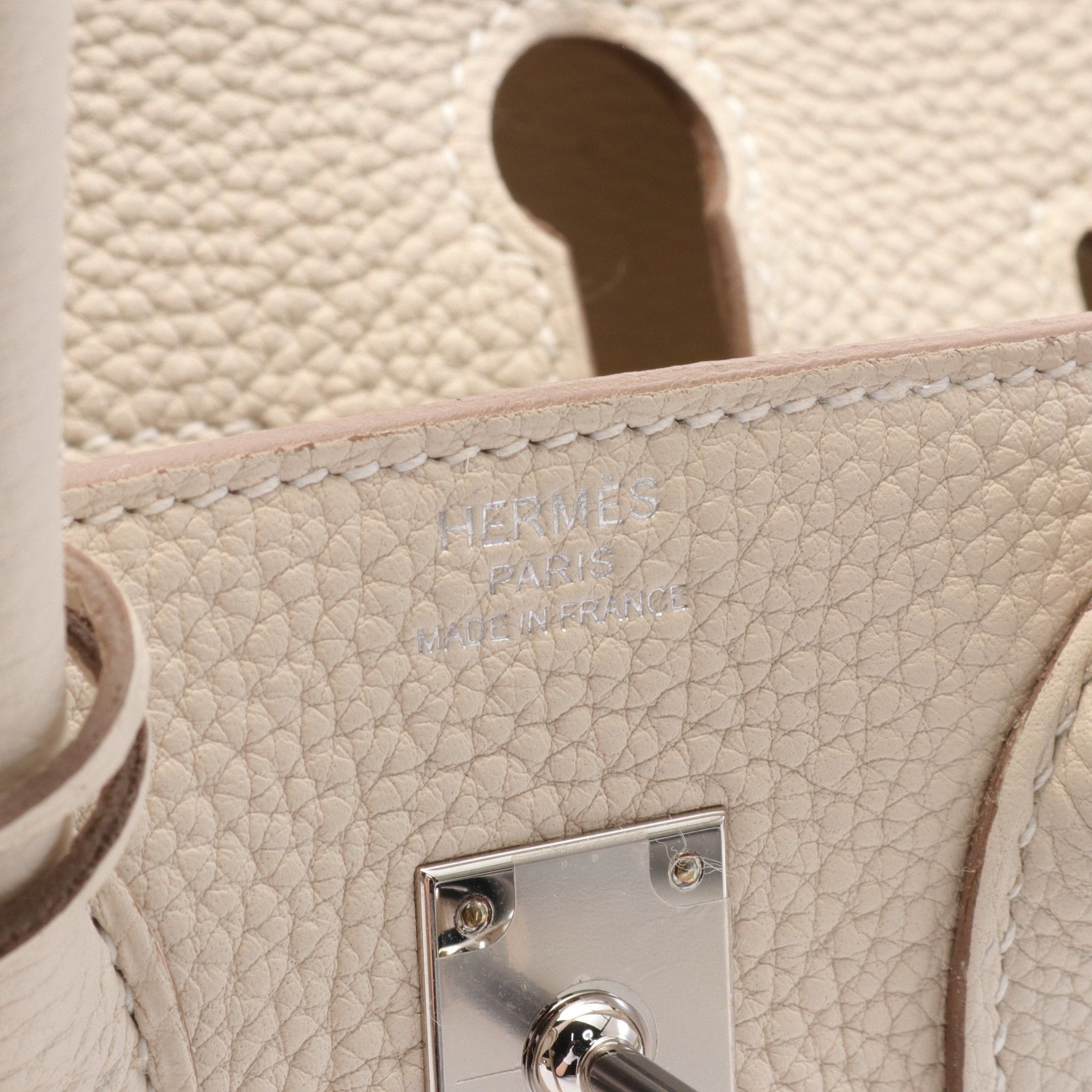 Hermes Hermes Birkin 25 Kure Handbag Clemence Leather Ivory Silver Hardware Double Engraved Size ONE SIZE - 4 Thumbnail
