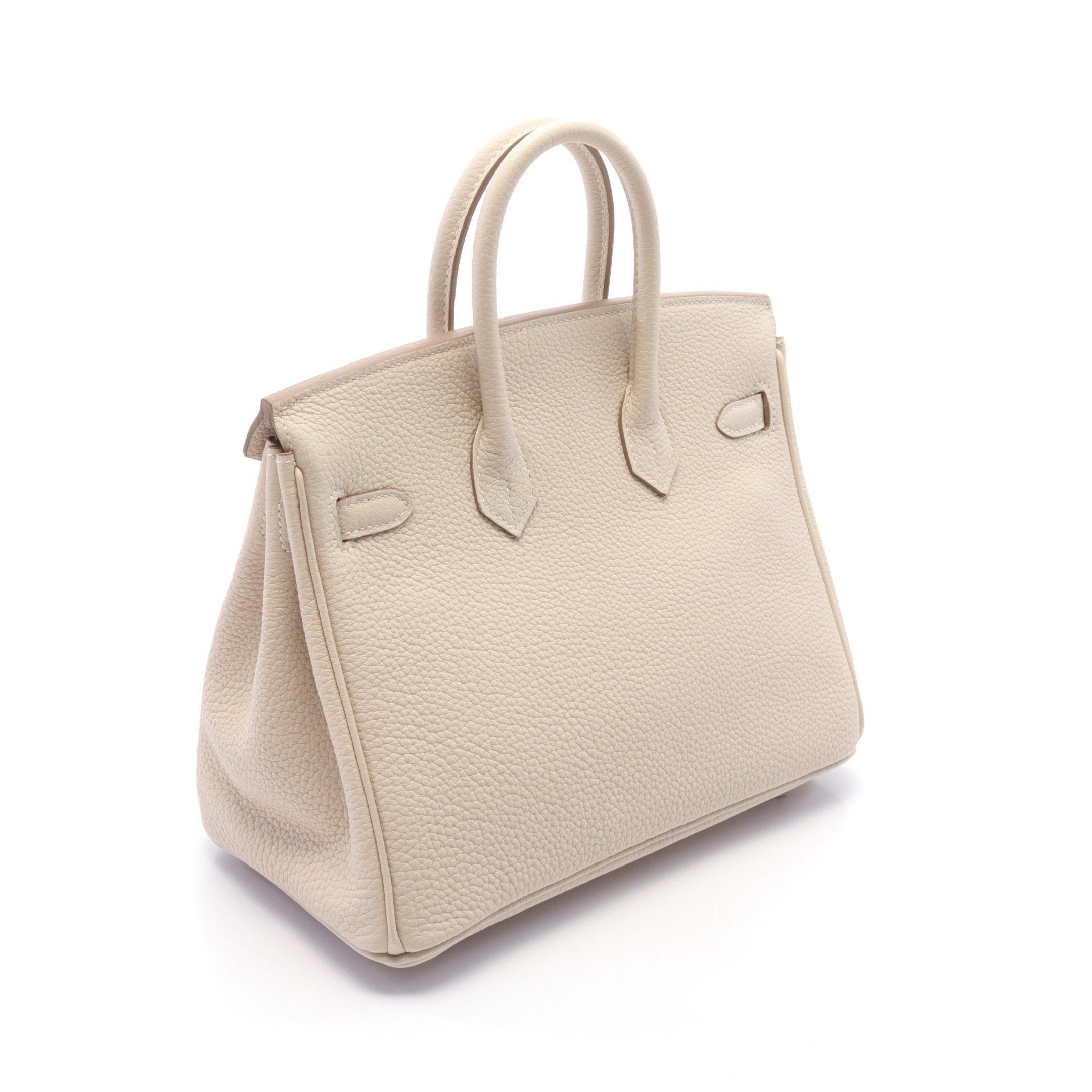 Hermes Hermes Birkin 25 Kure Handbag Clemence Leather Ivory Silver Hardware Double Engraved Size ONE SIZE - 2 Thumbnail