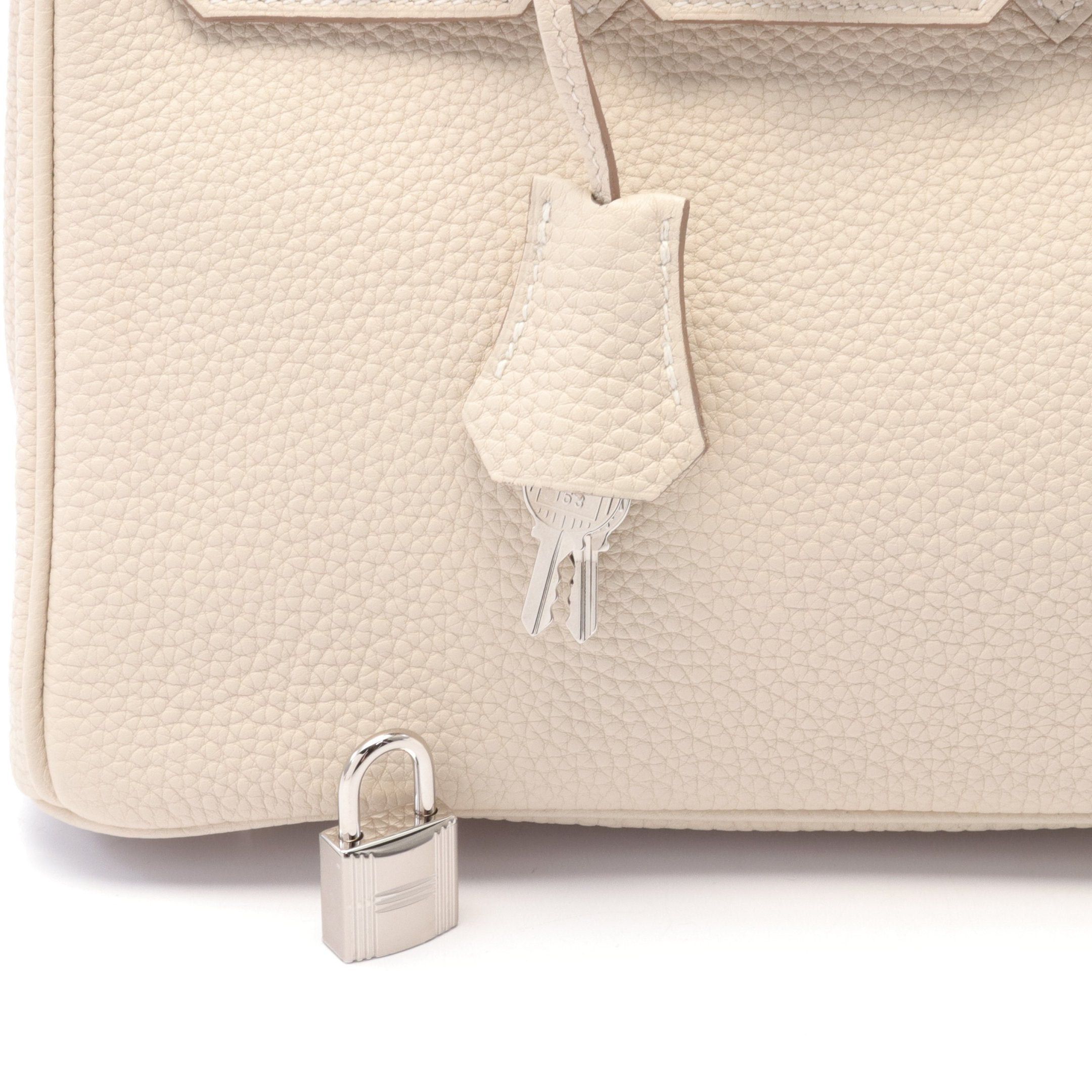 Hermes Hermes Birkin 25 Kure Handbag Clemence Leather Ivory Silver Hardware Double Engraved Size ONE SIZE - 6 Thumbnail