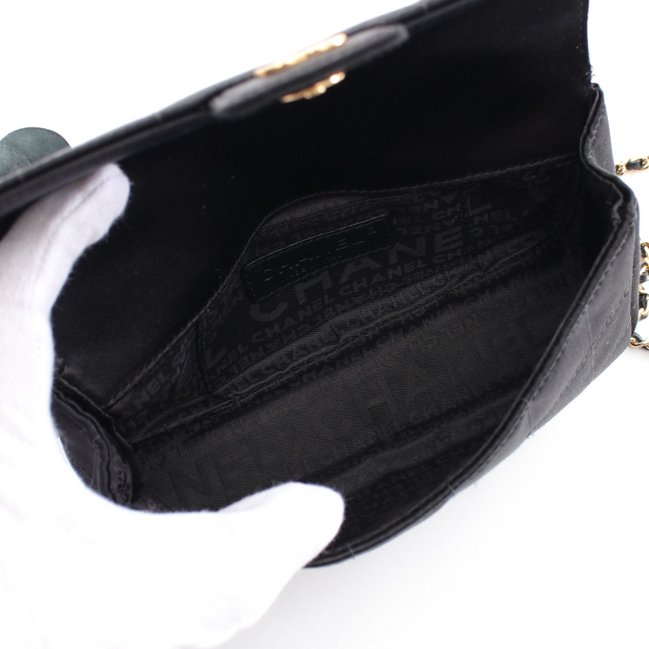 Chanel Chanel Chocolate Bar Camellia Chain Shoulder Bag Satin Black Gold Hardware Size ONE SIZE - 3 Thumbnail