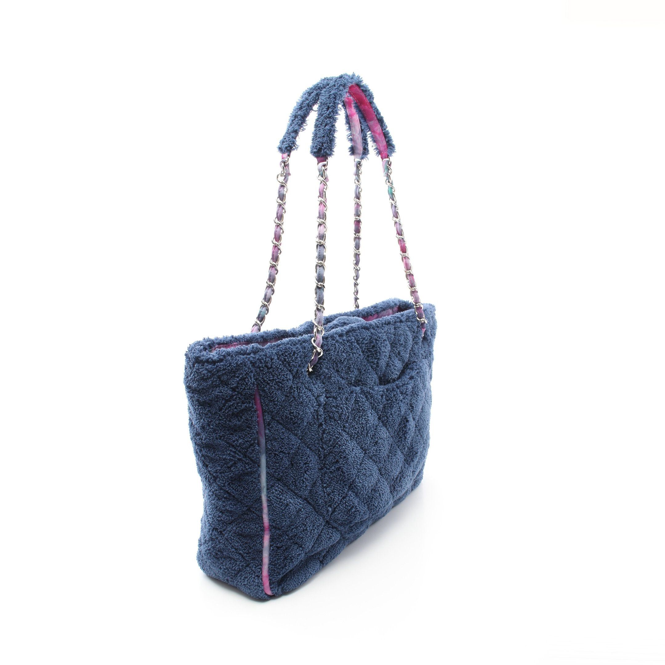 Chanel Chanel Large Chain Shoulder Bag Tote Fabric Dark Blue Purple Multicolor Silver Hardware Size ONE SIZE - 2 Thumbnail