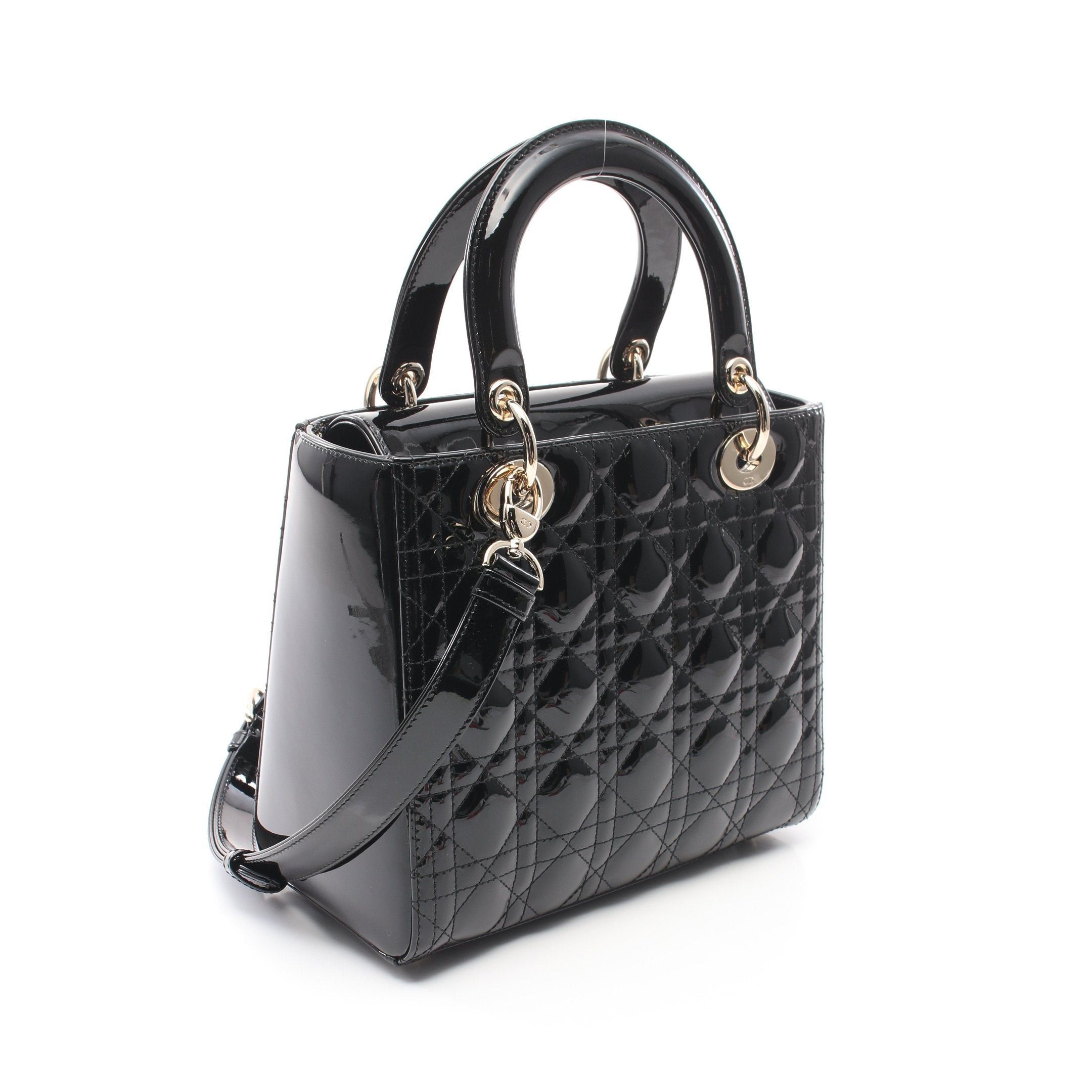 Dior Dior Lady Dior Canage Handbag Patent Leather Black Size ONE SIZE - 2 Thumbnail